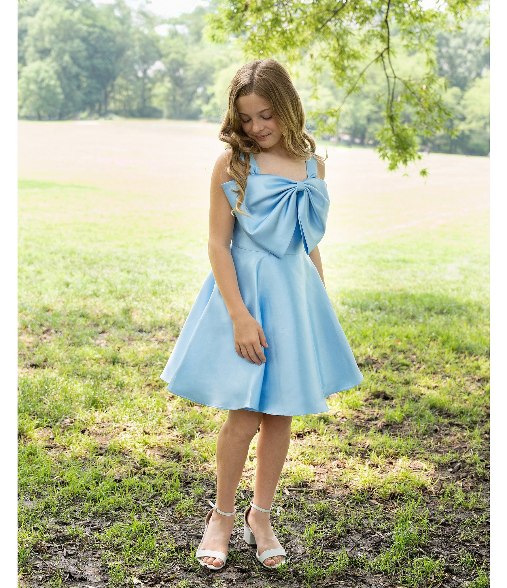 Rare Editions Big Girls Sleeveless Bow-Accented Mikado Fit & Flare Dress