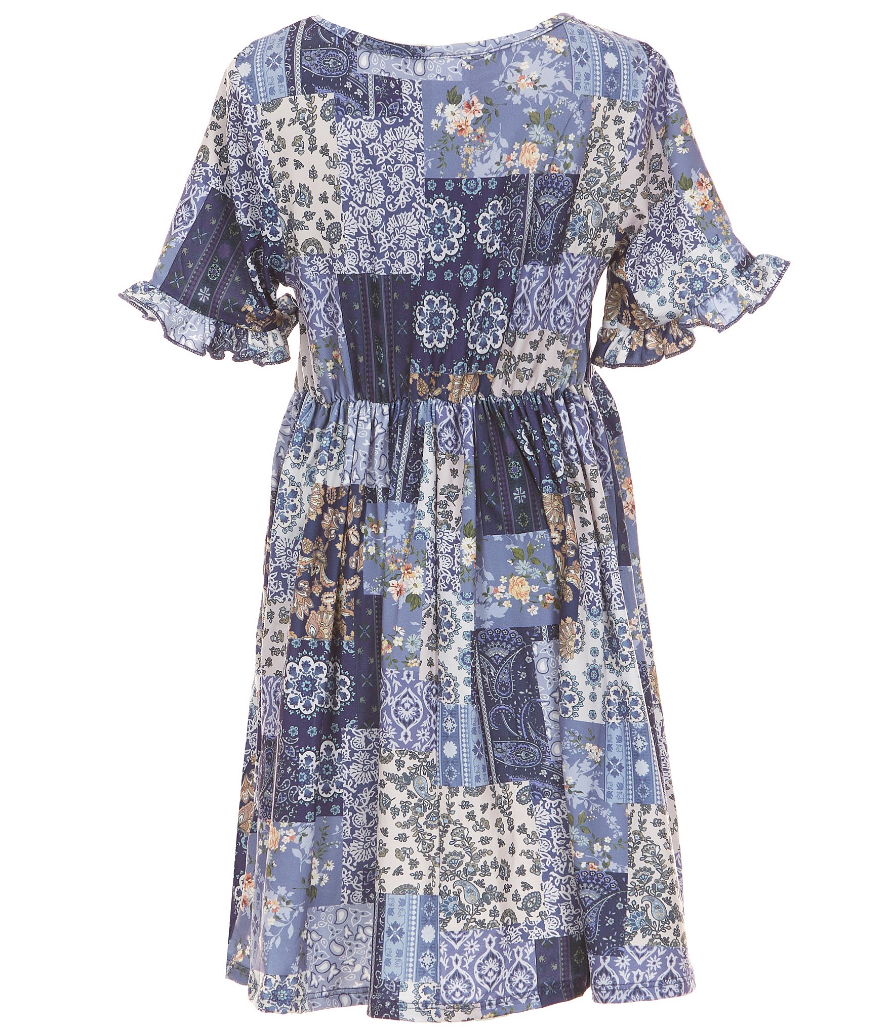 Rare Editions Big Girls Sleeveless Crocheted Vest & Short-Sleeve Printed A-Line Dress Set
