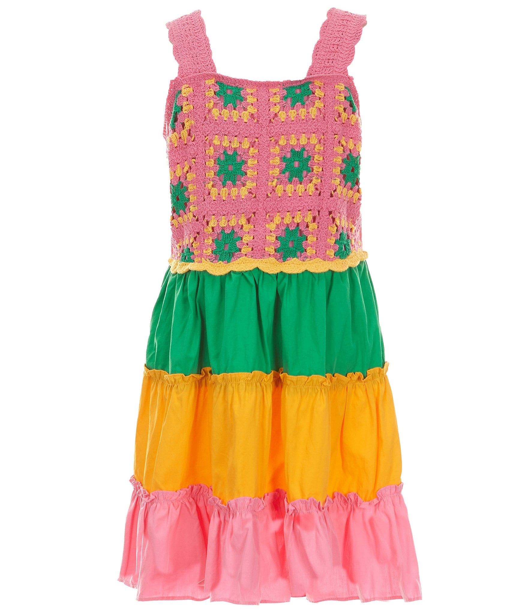 Rare Editions Big Girls 7-16 Sleeveless Crochet/Color Block Fit-And-Flare Dress