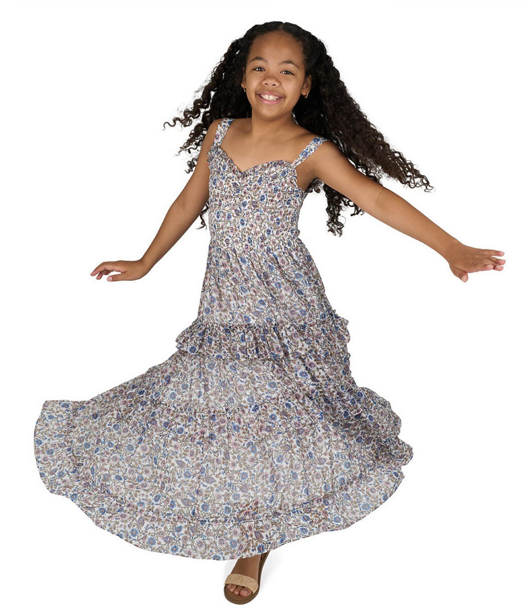 Rare Editions Big Girls Sleeveless Denim Tie-Front Vest & Sleeveless Floral Printed Chiffon Dress Set