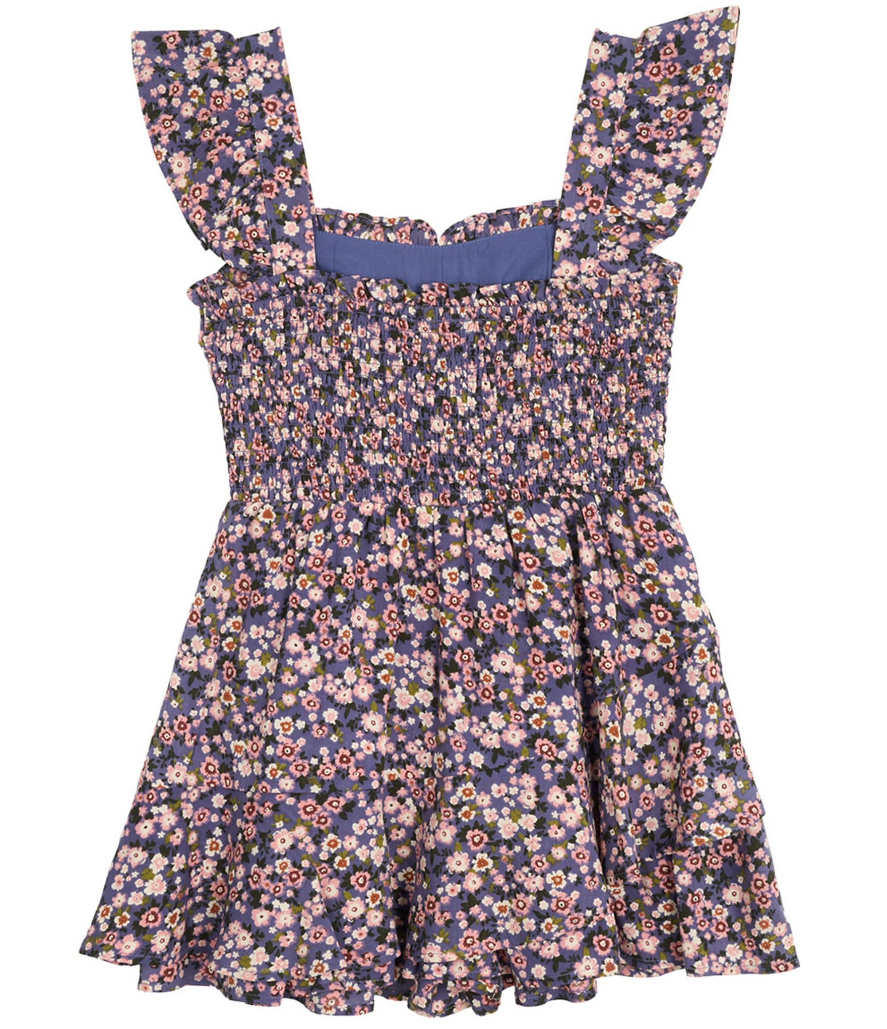 Rare Editions Big Girls Sleeveless Denim Vest & Printed Flutter-Sleeve Challis Romper Set