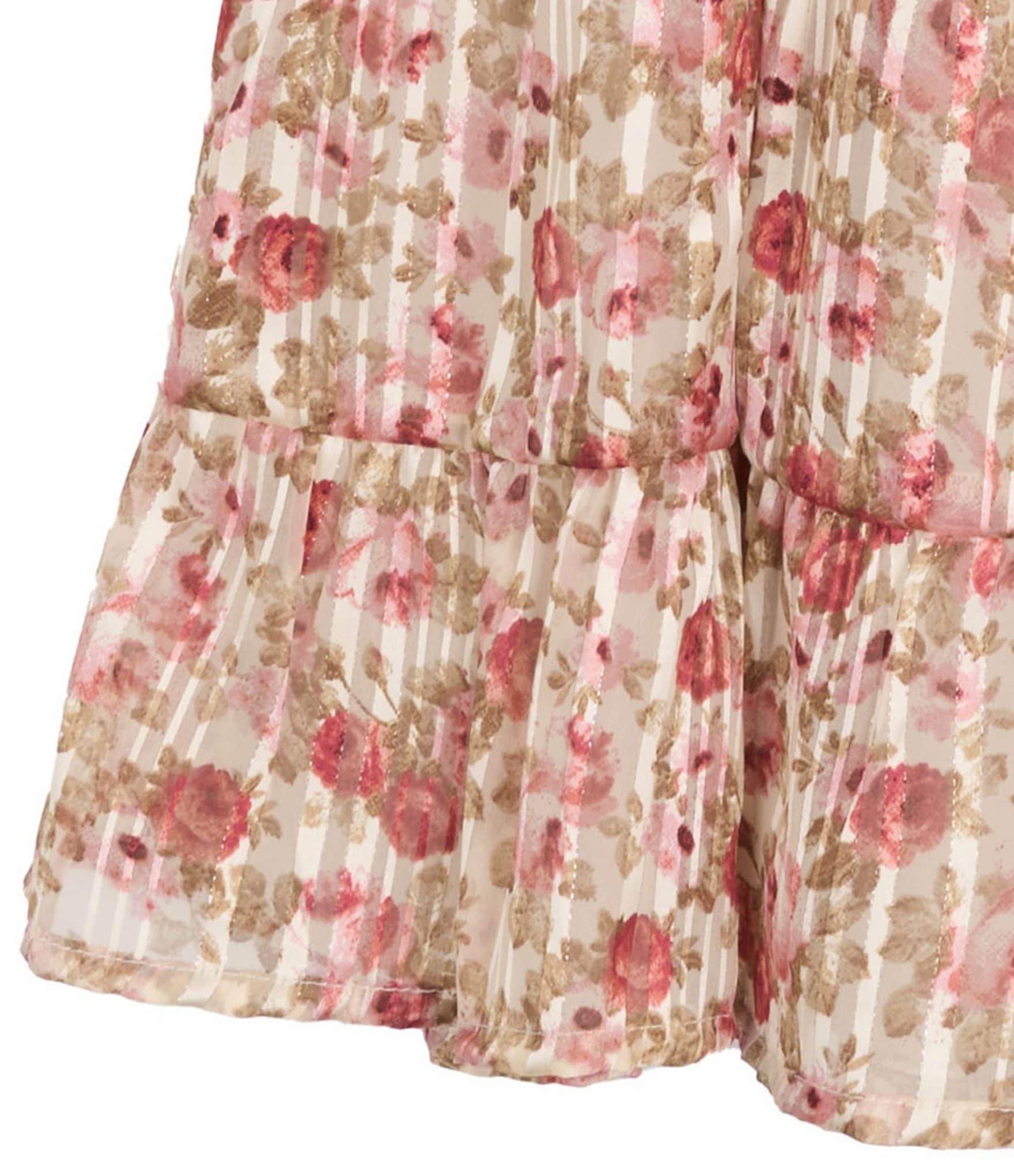 Rare Editions Big Girls Sleeveless Denim Vest & Puffed-Sleeve Floral-Printed Burnout Dress Set