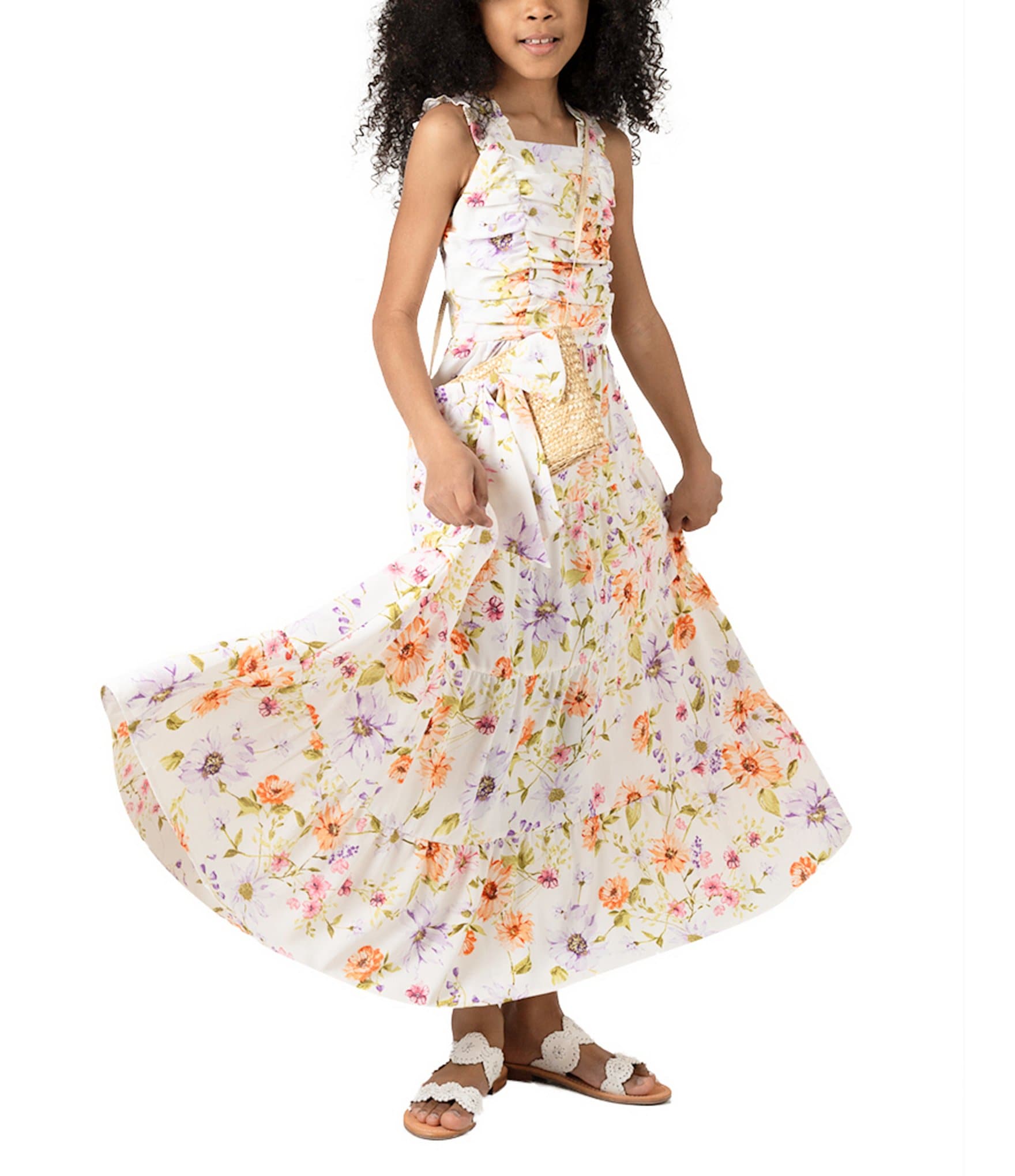 Rare Editions Big Girls 7-16 Sleeveless Floral-Printed Long Dress