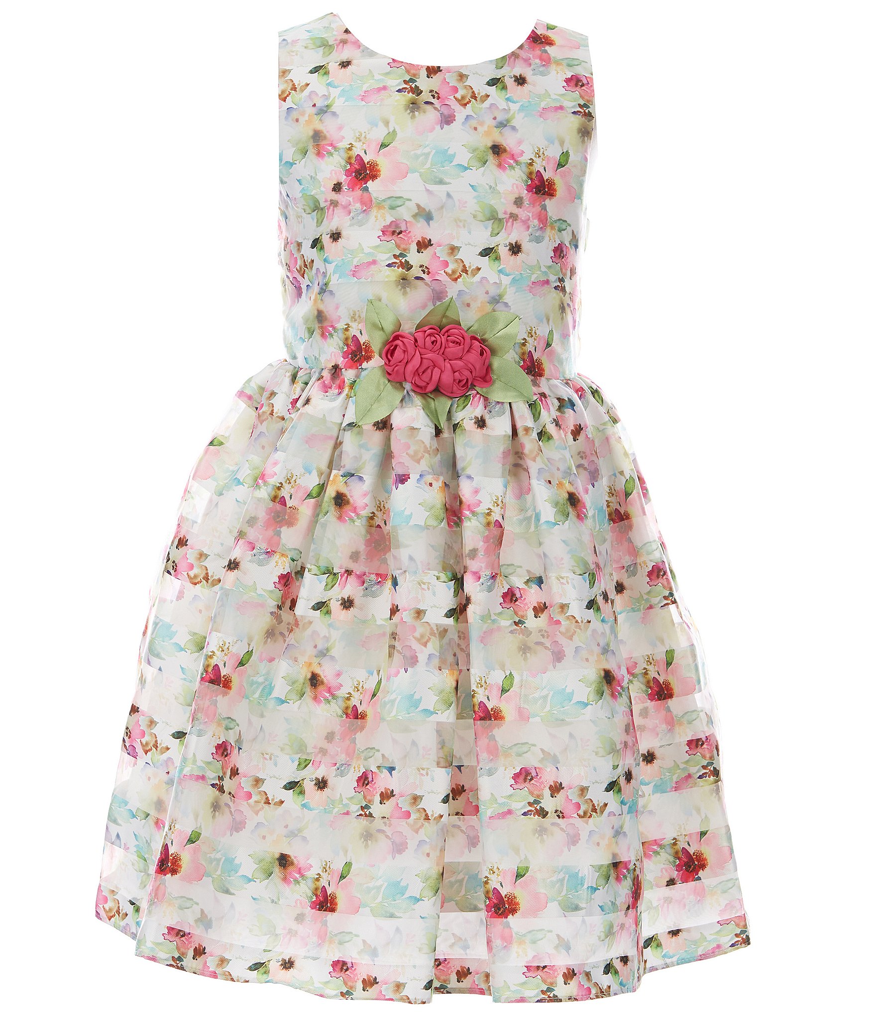 Bonnie Jean Big Girls 7-16 Floral Shadow-Stripe Fit-And-Flare Dress ...