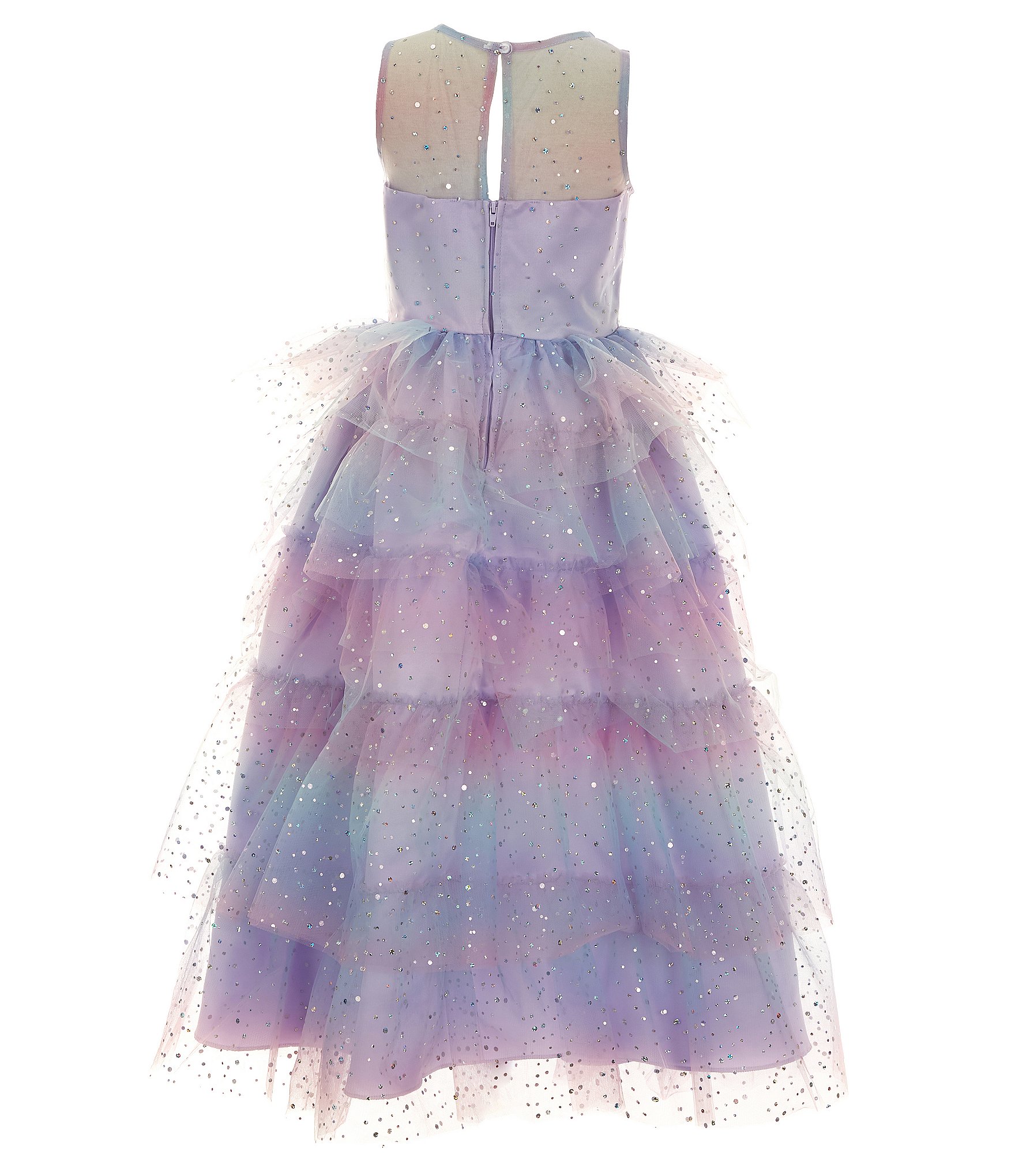 Rare Editions Big Girls 7-16 Sleeveless Foiled-Dot Ombre Mesh Walk-Thru Skirted Ballgown