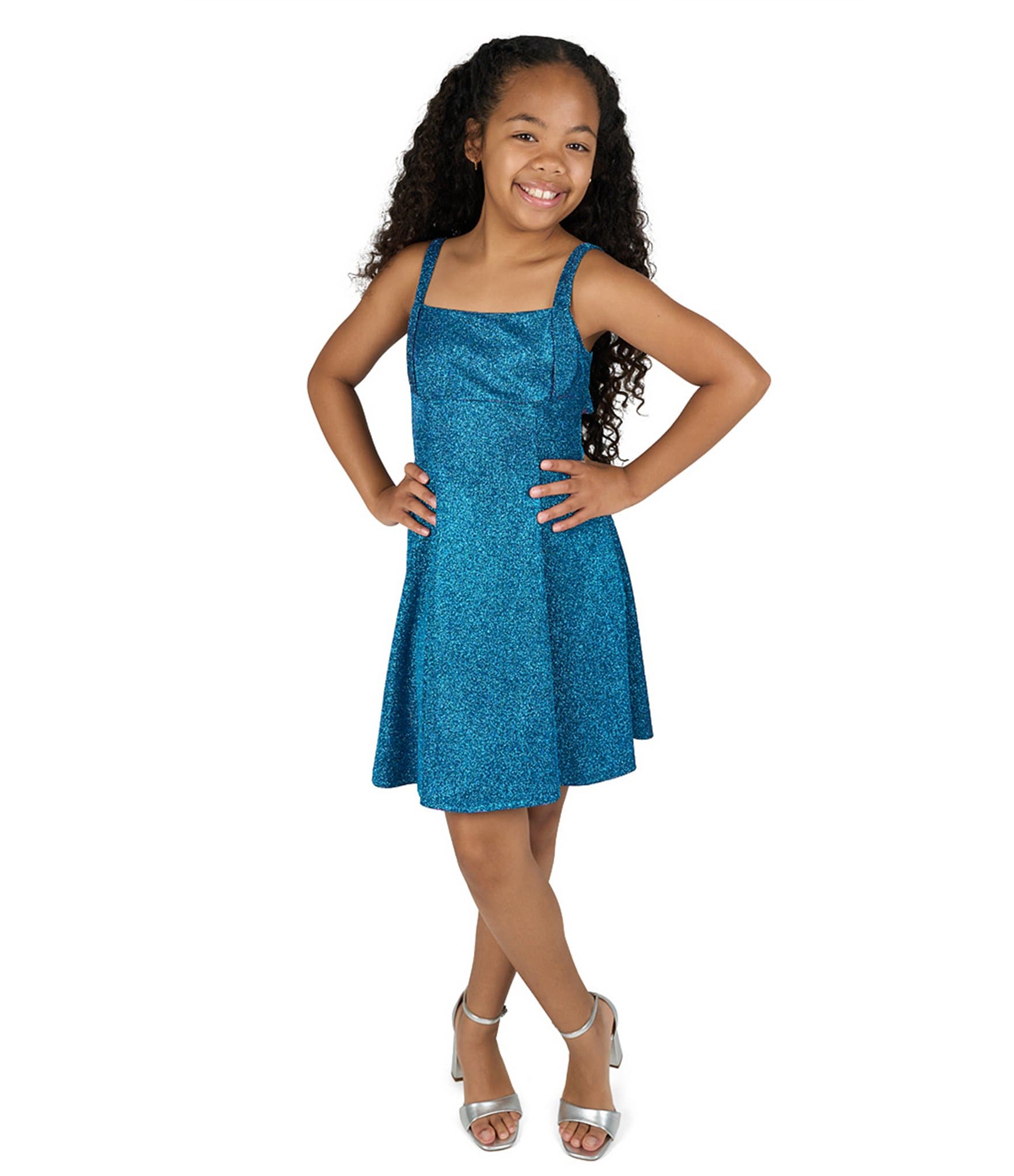 Rare Editions Big Girls Sleeveless Metallic Empire-Waist Dress