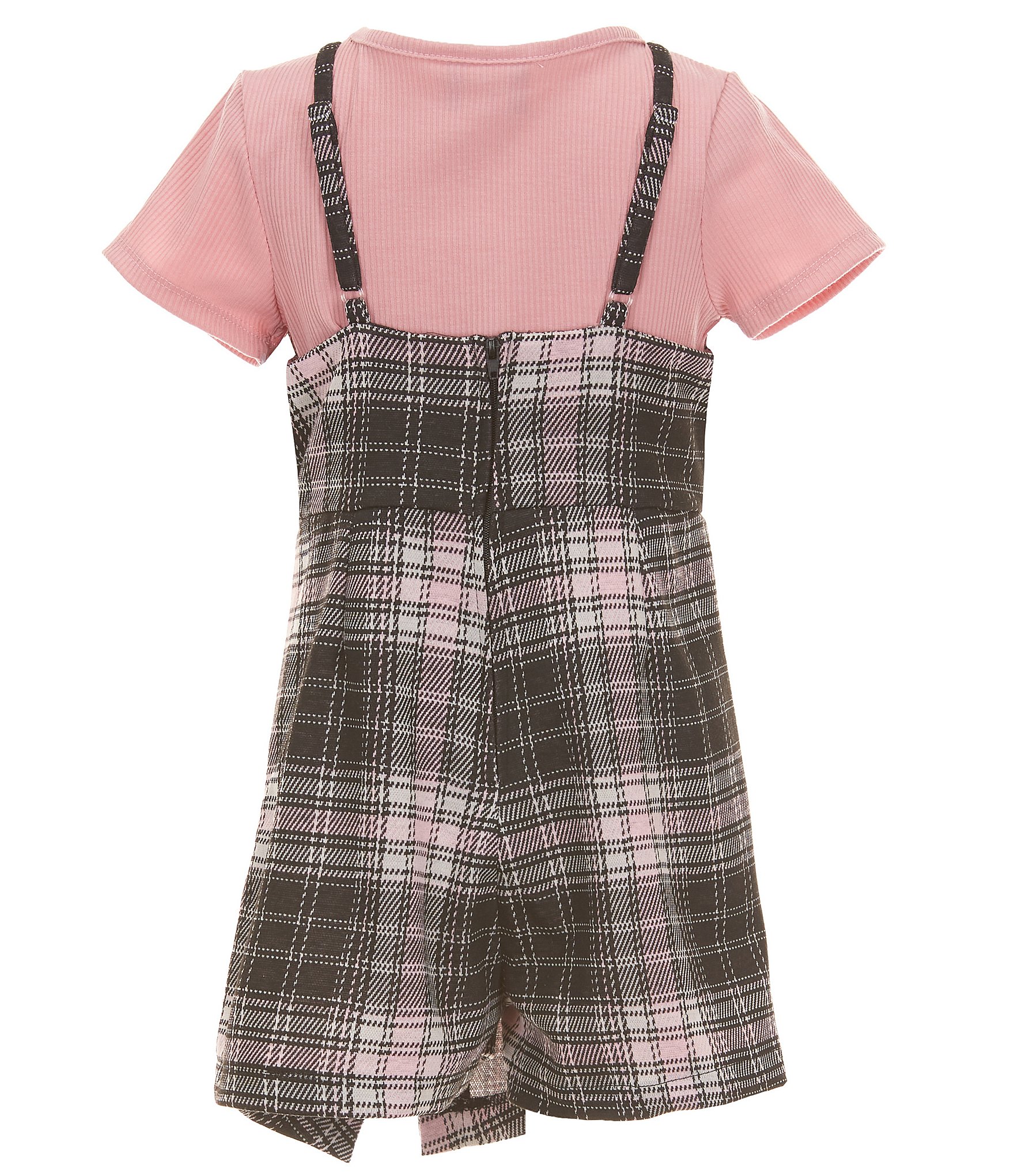 Rare Editions Big Girls Sleeveless Plaid Jumper Dress & Short-Sleeve Solid Rib-Knit T-Shirt Set