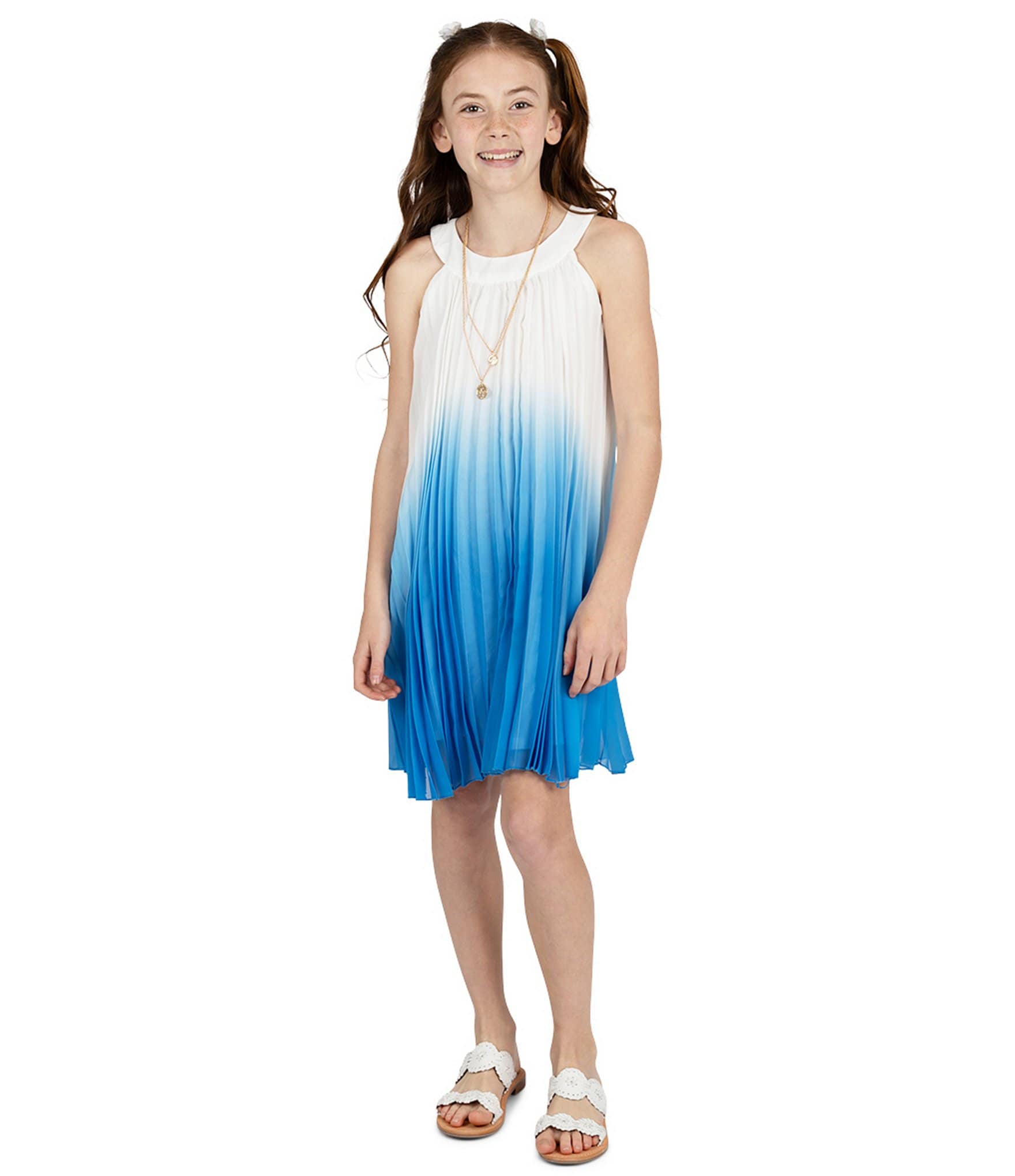 Rare Editions Big Girls 7-16 Sleeveless Pleated Ombre Shift Dress