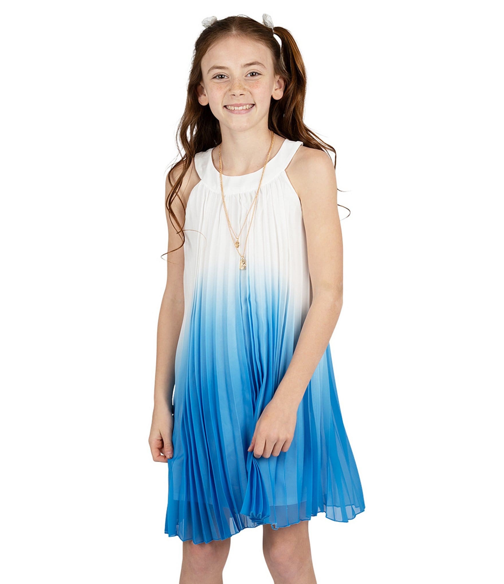 Rare Editions Big Girls 7-16 Sleeveless Pleated Ombre Shift Dress