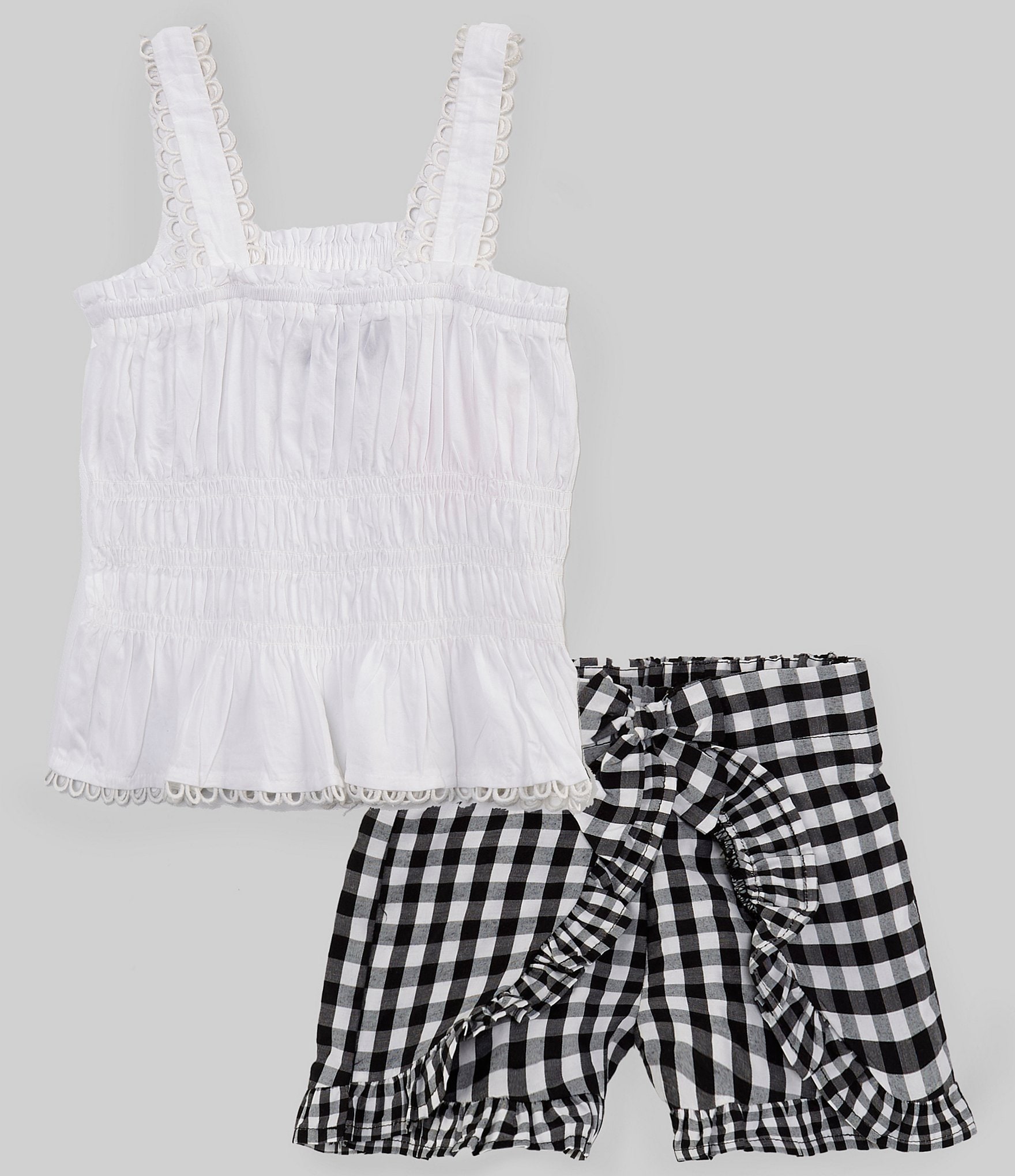 Rare Editions Big Girls 7-16 Solid Poplin Tank Top & Gingham-Printed Woven Skort Set