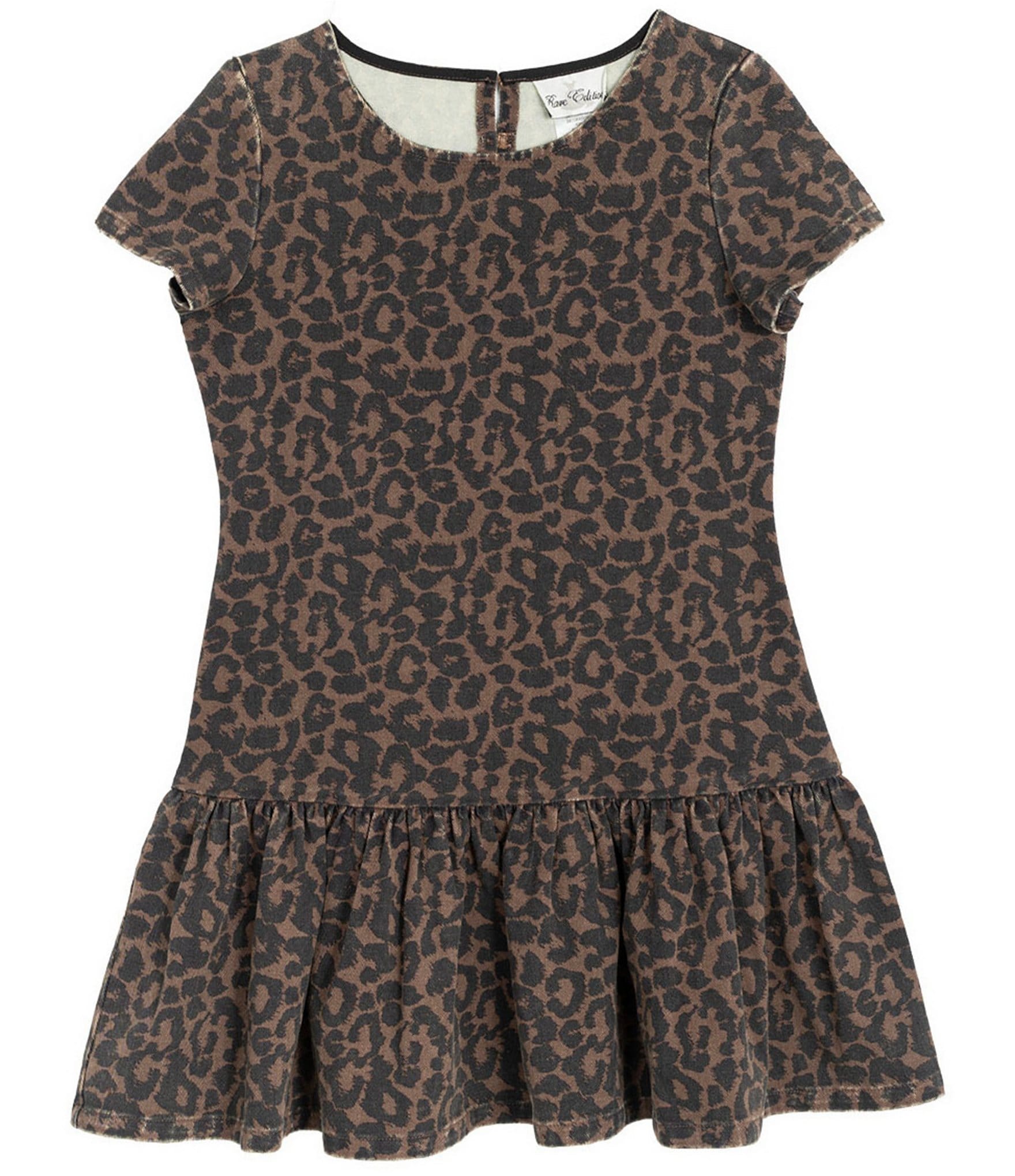 Rare Editions Big Girls Short-Sleeve Leopard-Printed Drop-Waist Shift Dress