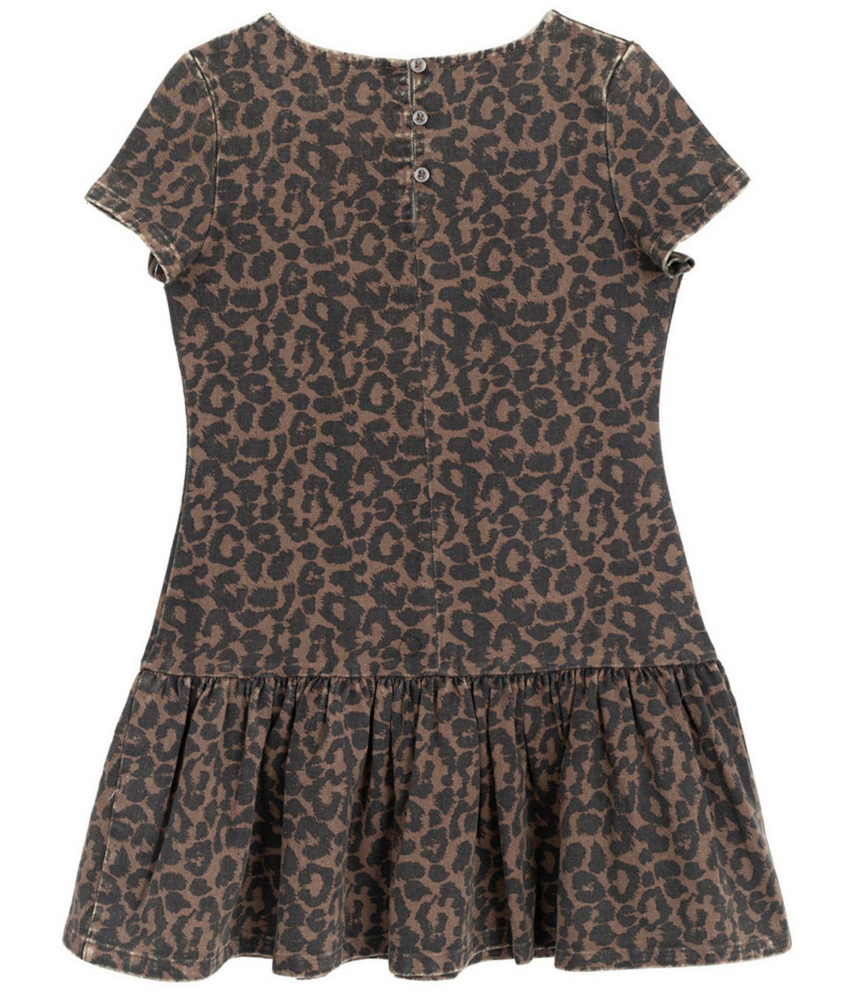 Rare Editions Big Girls Short-Sleeve Leopard-Printed Drop-Waist Shift Dress