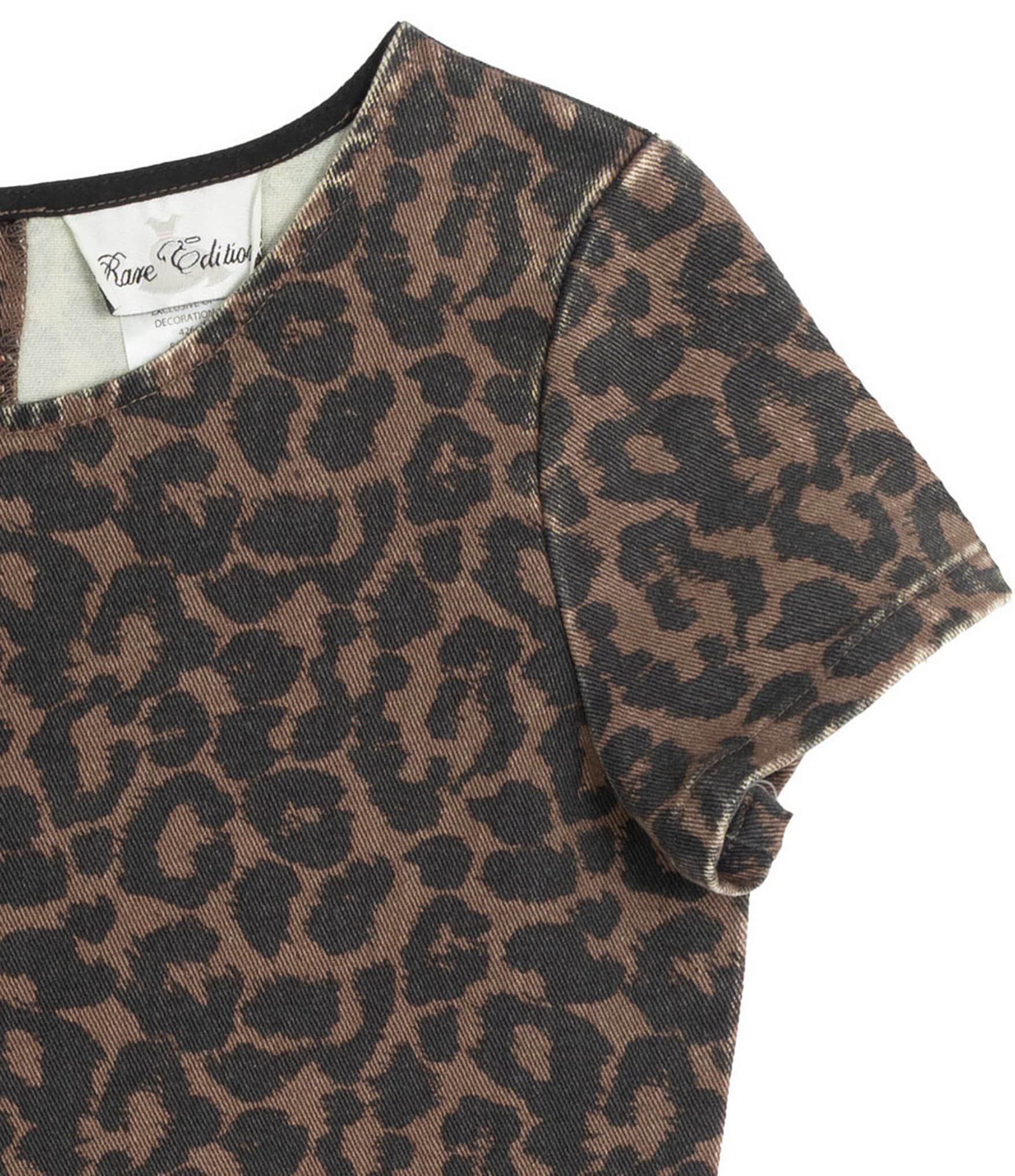Rare Editions Big Girls Short-Sleeve Leopard-Printed Drop-Waist Shift Dress