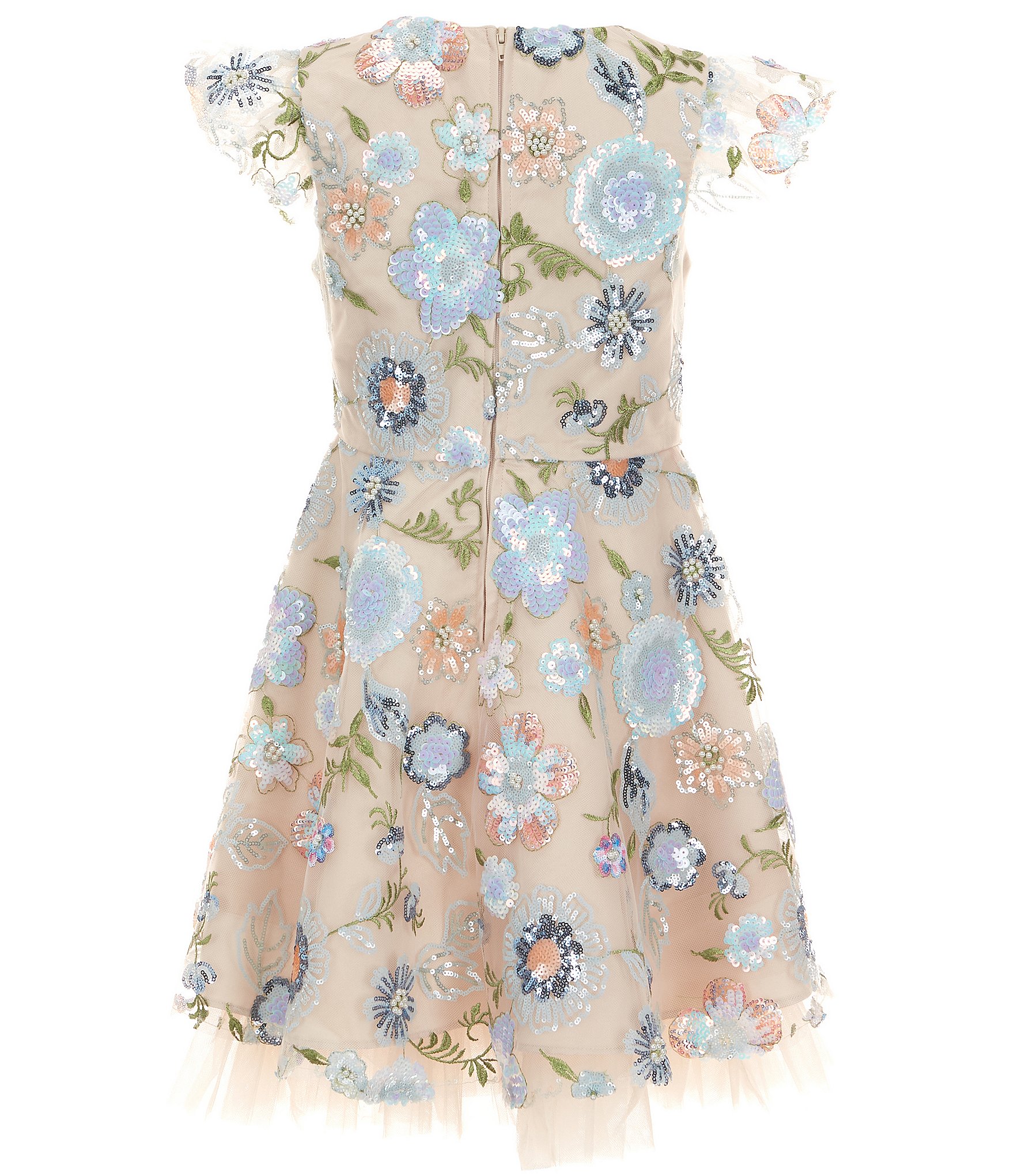 Rare Editions Big Girls Short-Sleeve Sequin-Embellished Floral-Embroidered Fit-And-Flare Dress