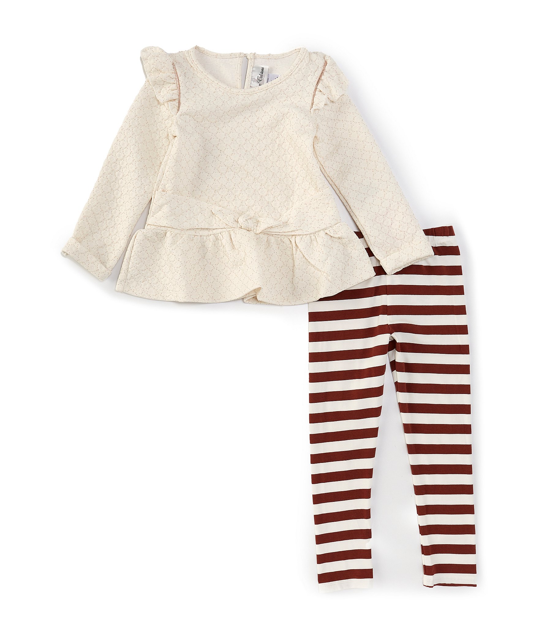 Rare Editions Little Girls 2T-4T Textured Glitter-Accented Double-Knit Top & Striped Jersey-Knit Leggings Set