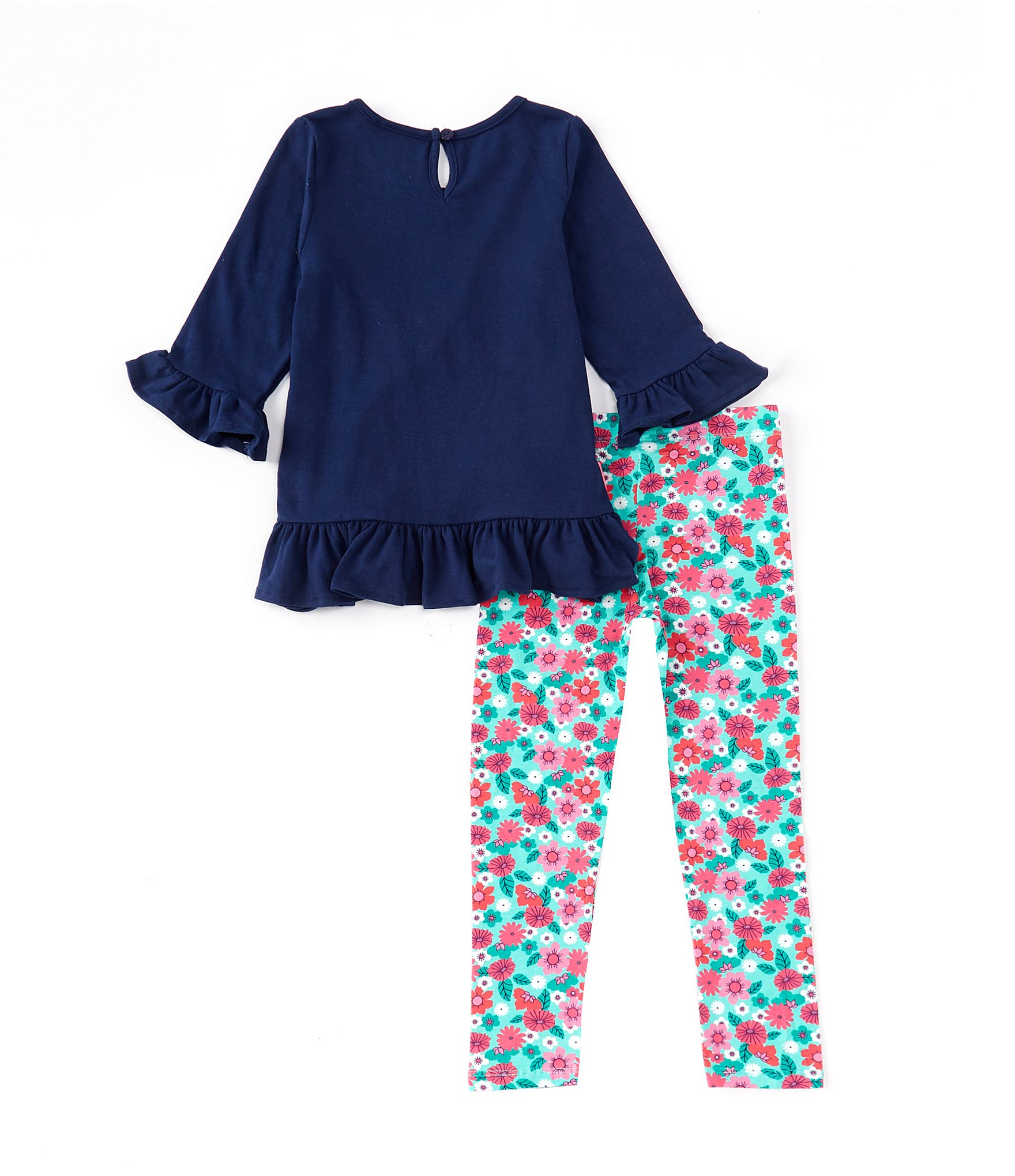 Rare Editions Little Girls 2T-6X 3/4-Sleeve Elephant-Applique Tunic Top & Floral Print Leggings Set