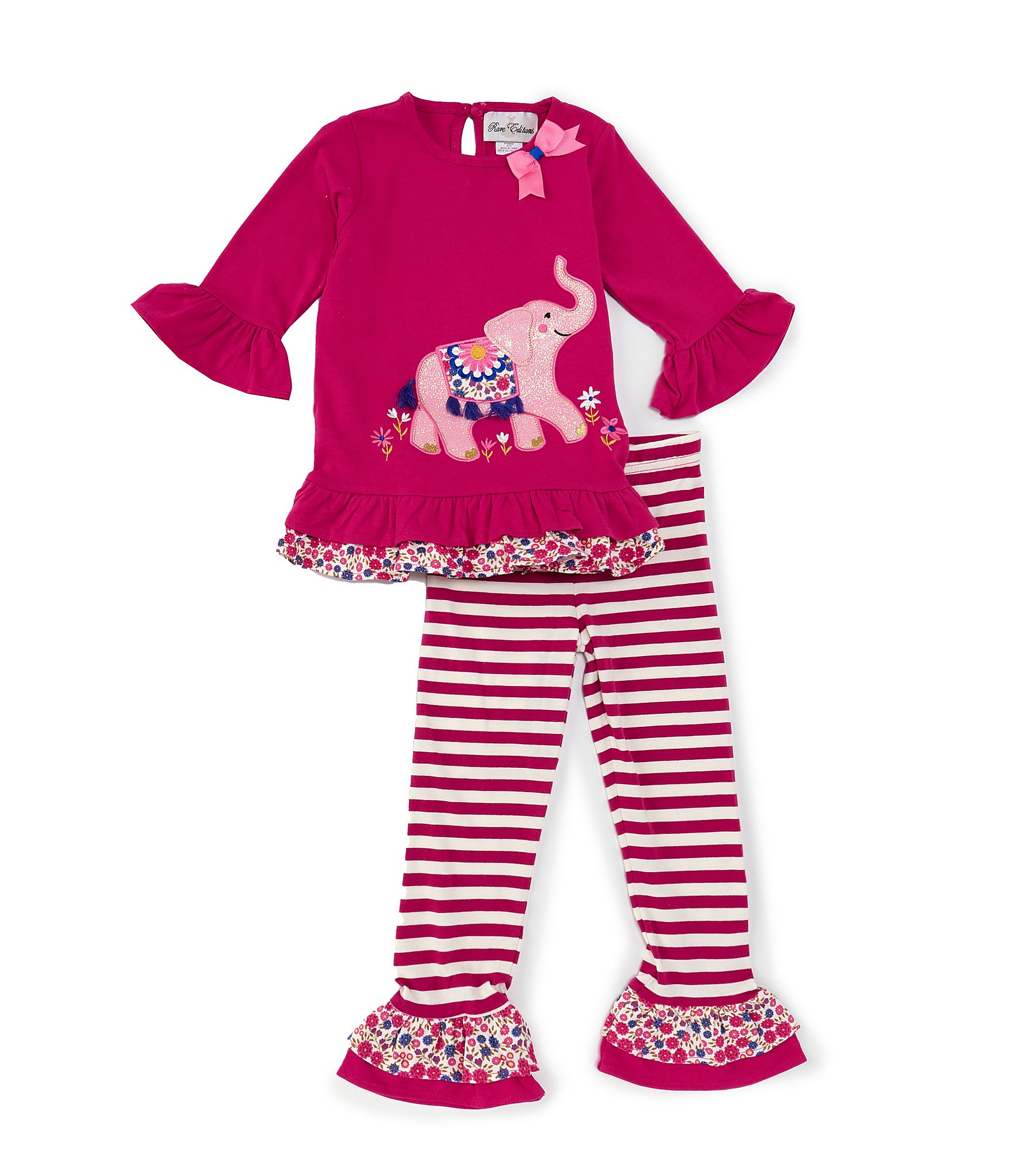 Rare Editions Little Girls 2T-6X 3/4-Sleeve Fox-Applique Tunic Top &  Striped Leggings Set