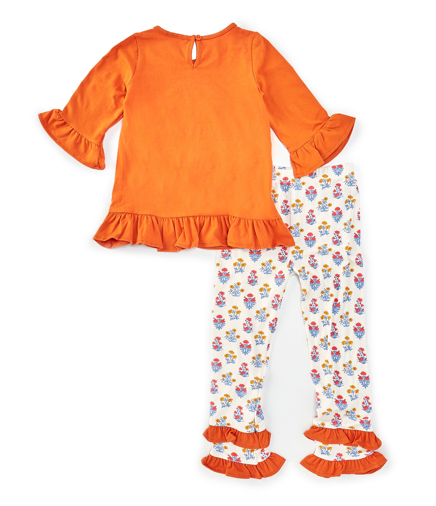 Rare Editions Little Girls 2T-6X Bell Sleeve Giraffe Face Applique Tunic & Ruffled-Hem Printed Leggings Set