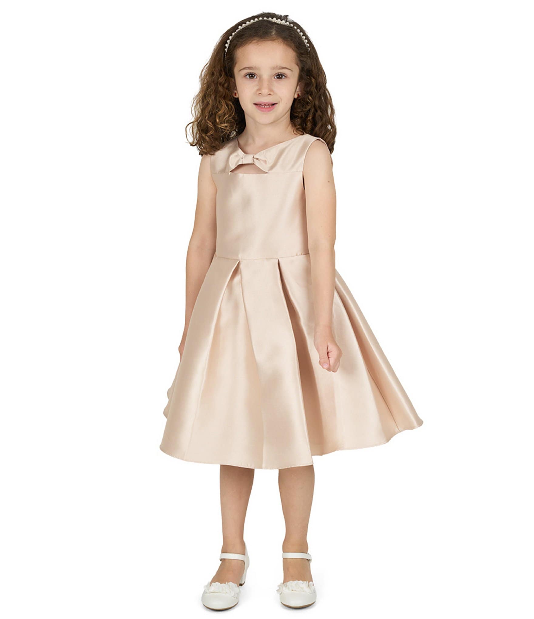 Rare Editions Little Girls Bow-Accented Cutout-Front Fit-And-Flare Mikado Dress
