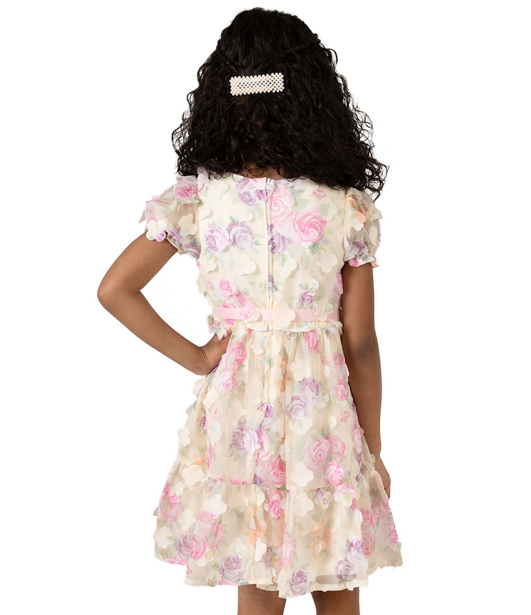 Rare Editions Little Girls 2T-6X Floral-Printed/Three-Dimensional-Flower-Appliqued Fit-And-Flare Dress