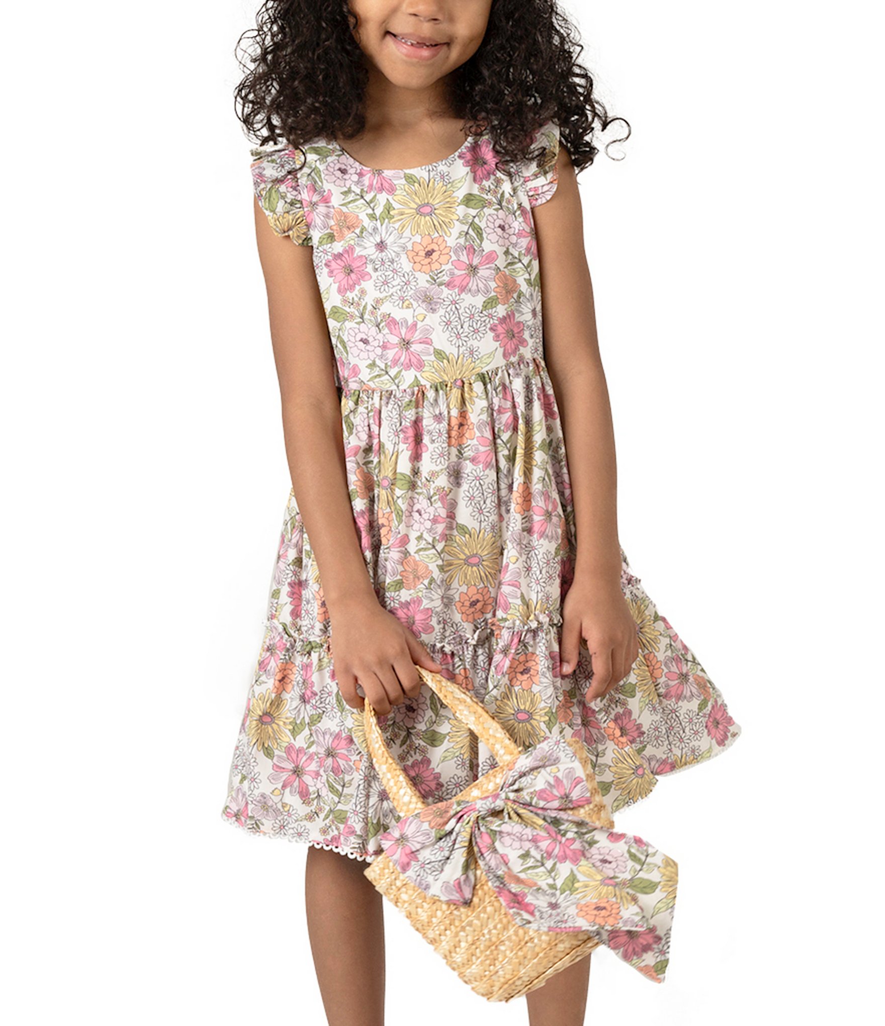 Rare Editions Little Girls 2T-6X Flutter-Sleeve Floral Woven Fit-And-Flare Dress