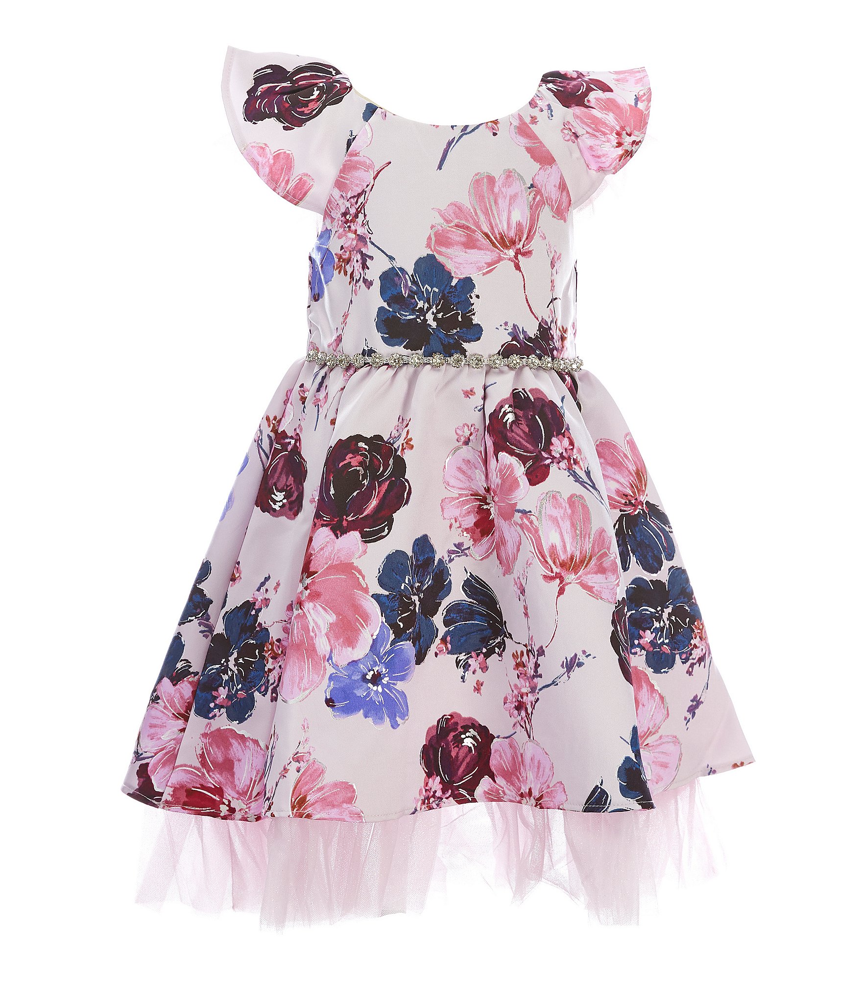 Rare Editions Little Girls 2T-6X Flutter-Sleeve Foiled-Floral Mikado ...