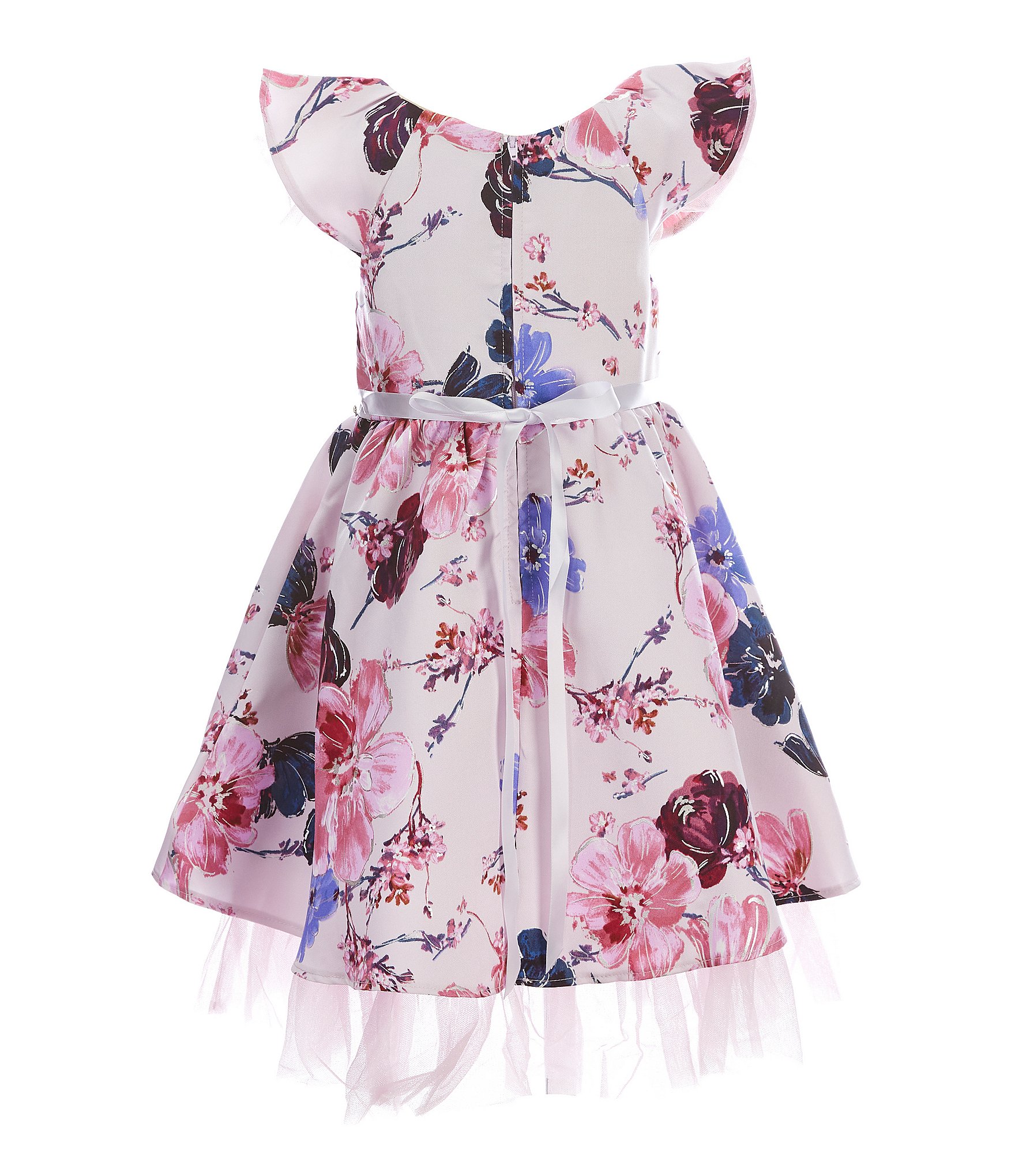 Rare Editions Little Girls 2T-6X Flutter-Sleeve Foiled-Floral Mikado Fit-And-Flare Dress