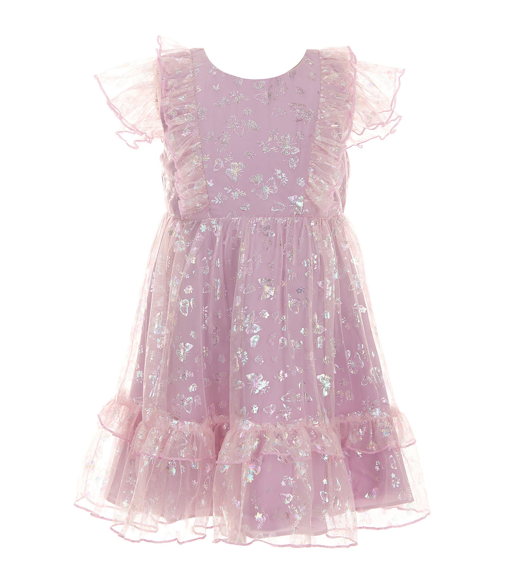 Rare Editions Little Girls 2T-6X Flutter Sleeve Iridescent Butterfly ...