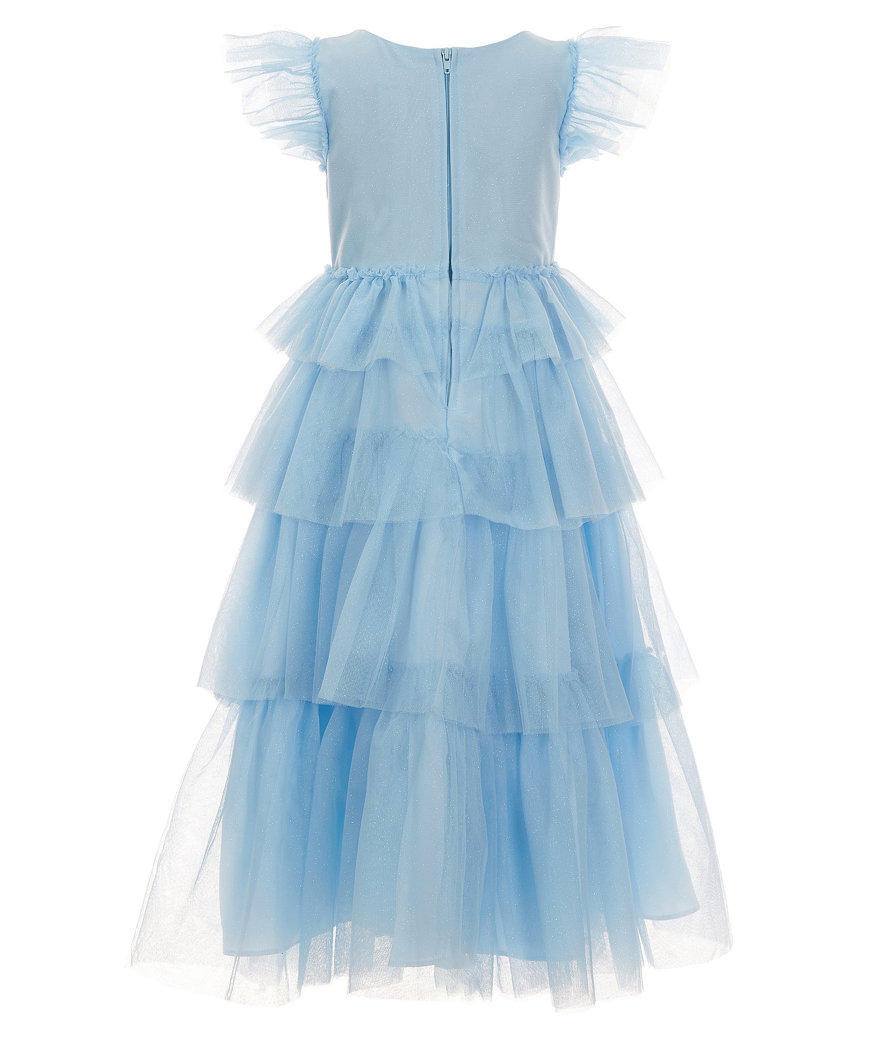 Rare Editions Little Girls 2T-6X Flutter-Sleeve Sequin-Accented/Tiered Mesh-Skirted Ballgown