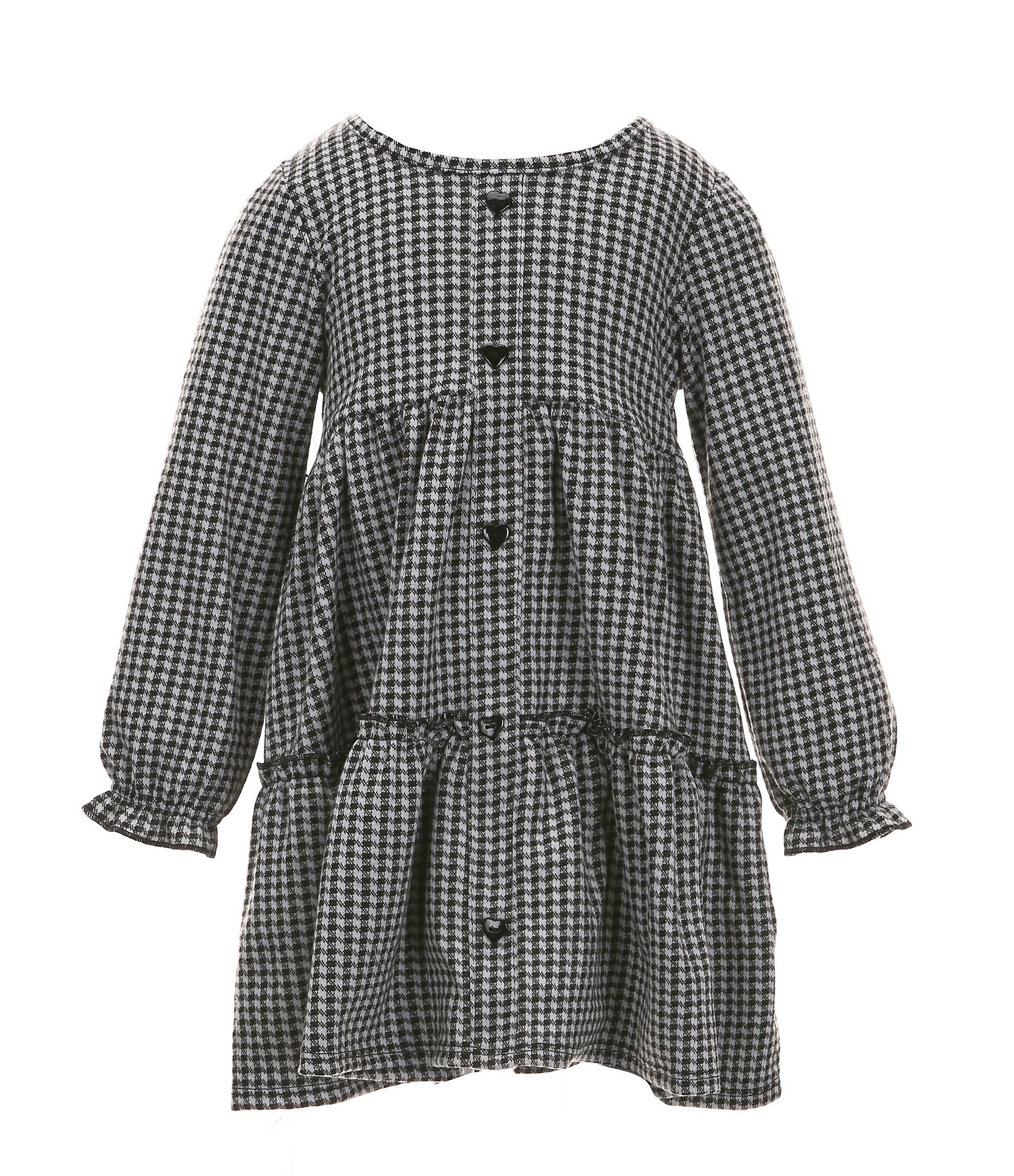 Rare Editions Little Girls 2T-6X Long Sleeve Checked Double-Knit Fit & Flare Dress