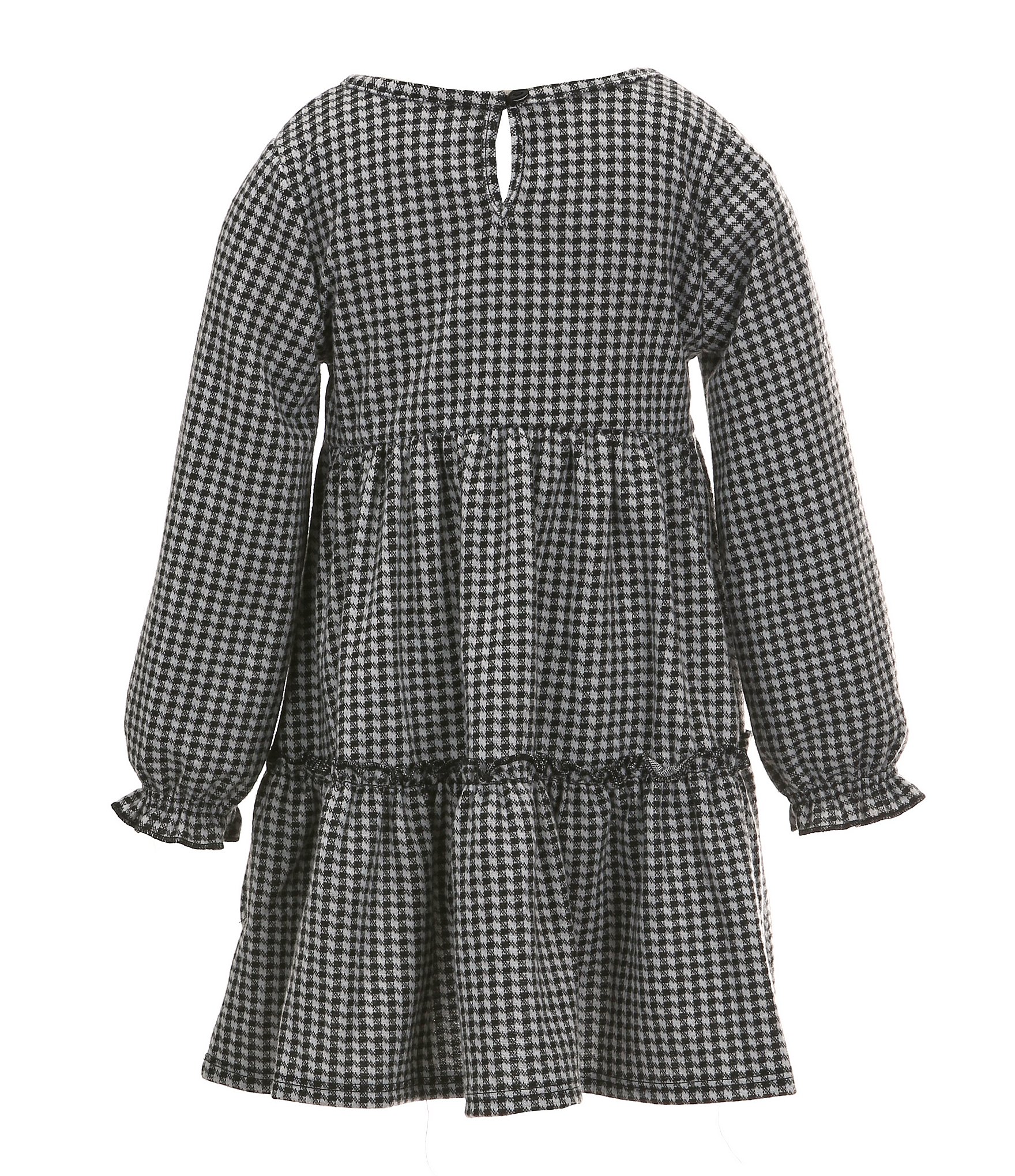 Rare Editions Little Girls 2T-6X Long Sleeve Checked Double-Knit Fit & Flare Dress