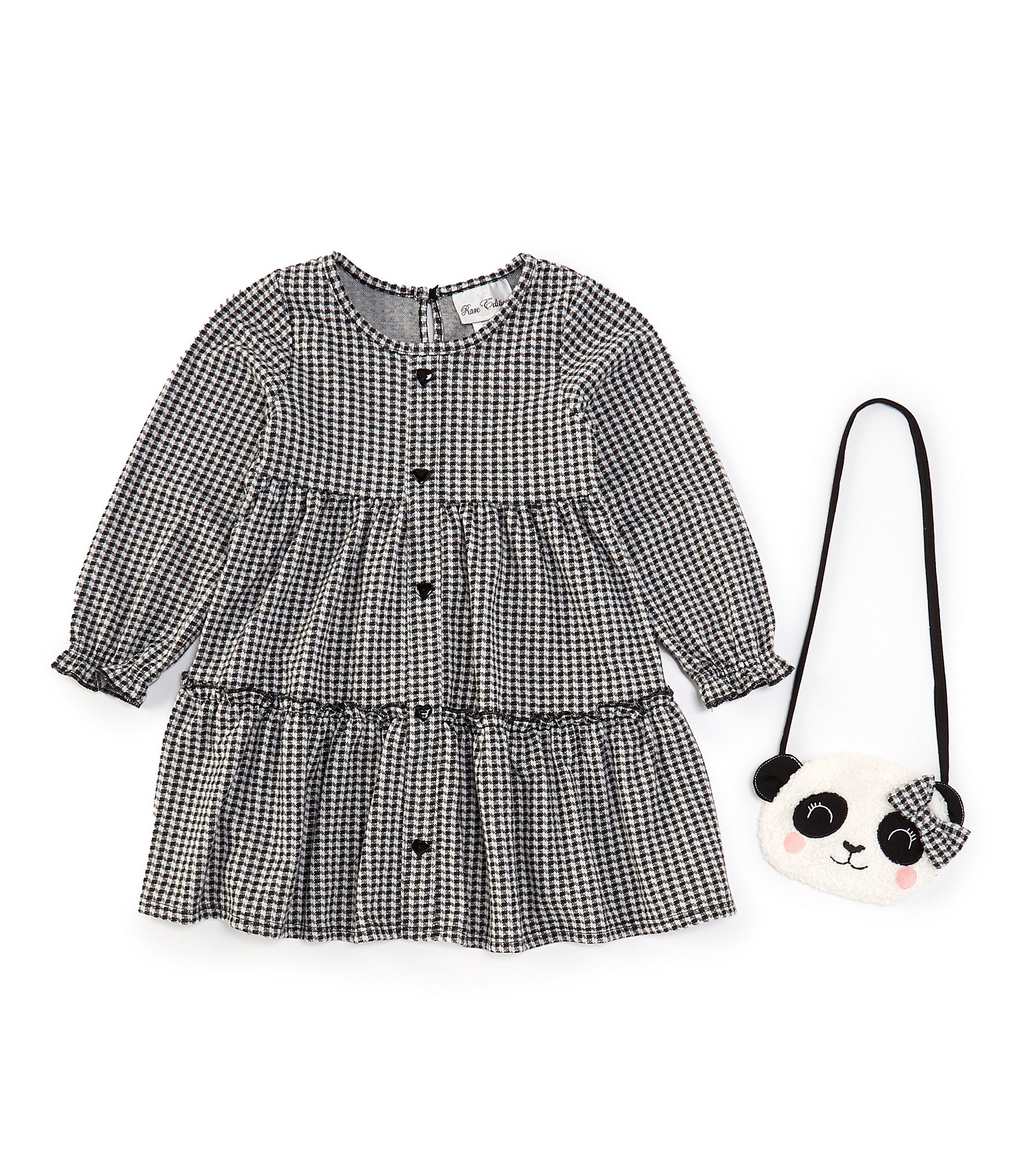 Rare Editions Little Girls 2T-6X Long Sleeve Checked Double-Knit Fit & Flare Dress