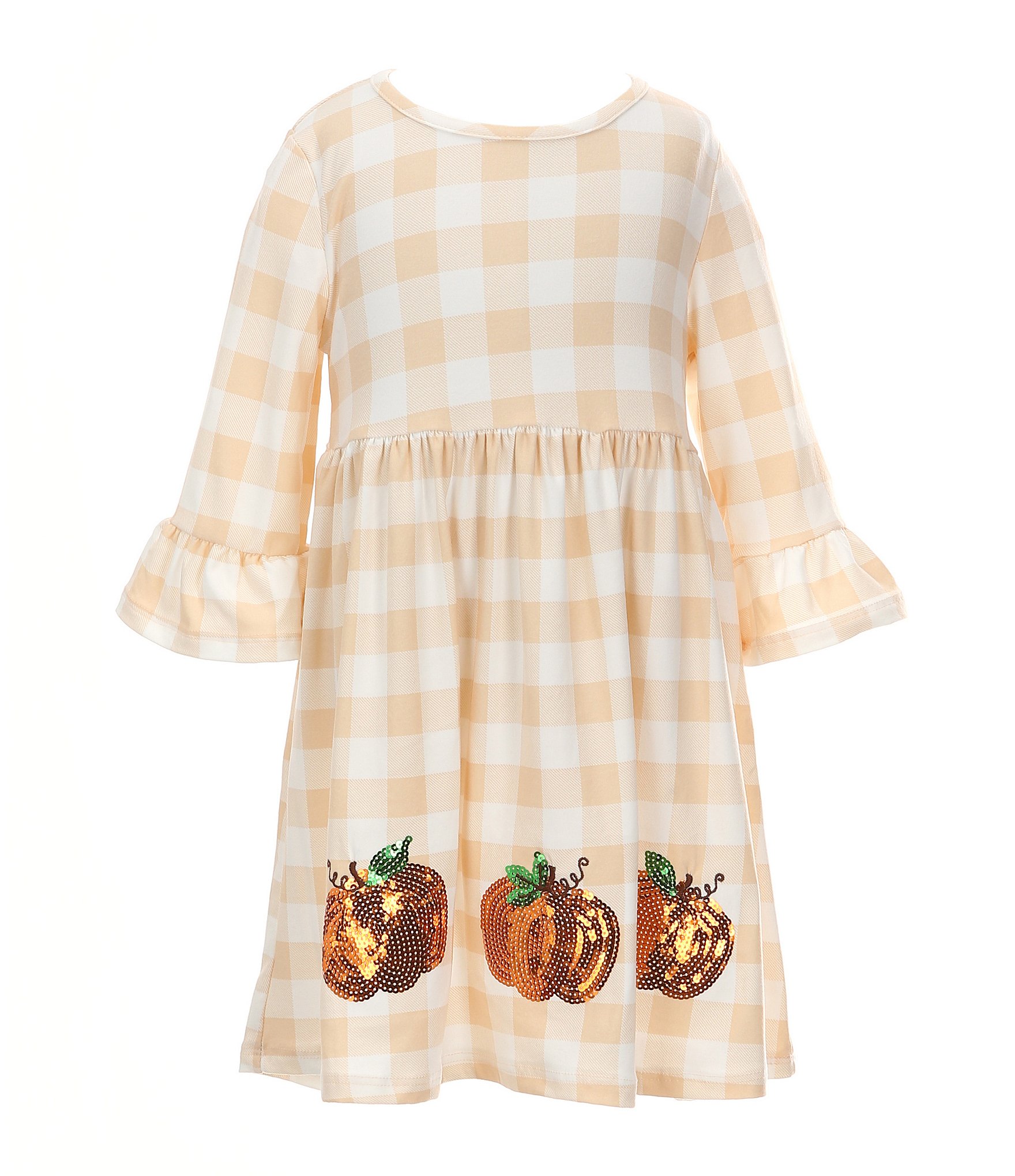 Rare Editions Little Girls 2T-6X Long Sleeve Checked/Pumpkin Dress & Long-Sleeve Pumpkin-Printed Dress 2-Pack