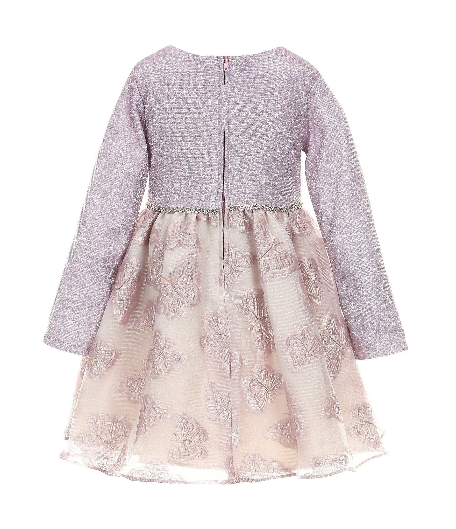 Rare Editions Little Girls 2T-6X Long Sleeve Lurex-Knit/Embroidered Organza Fit & Flare Dress