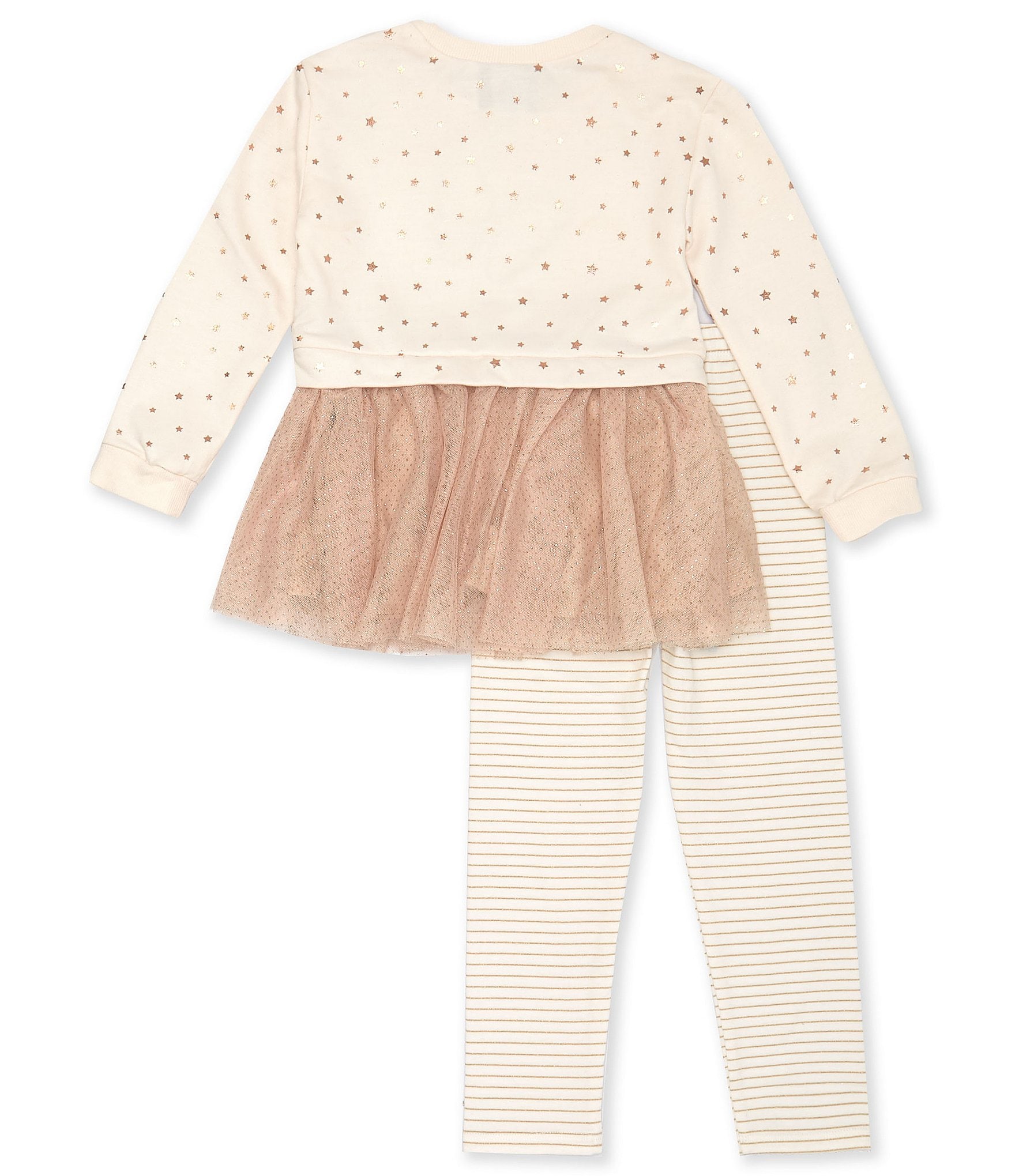 Rare Editions Little Girls 2T-6X Long Sleeve Sequin-Embellished Butterfly Motif Tutu Sweatshirt & Striped Leggings Set