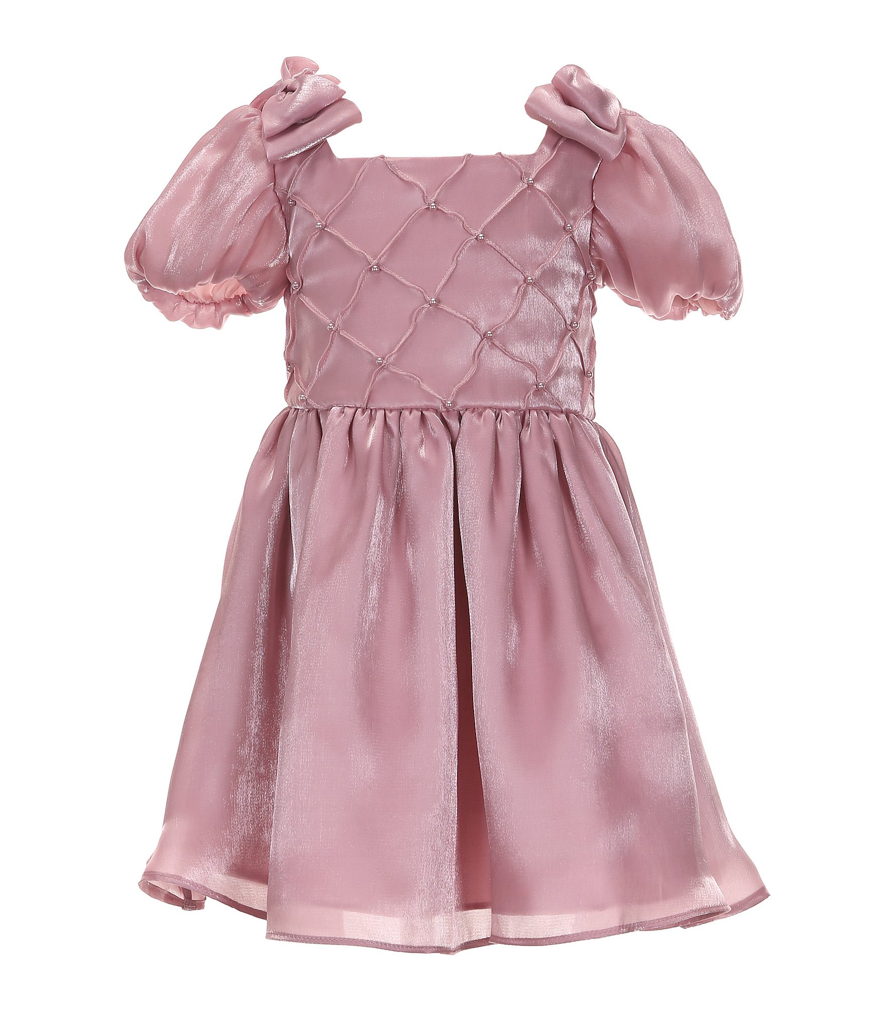 Rare Editions Little Girls 2T-6X Puffed-Sleeve Pintucked Beaded Organza Fit & Flare Dress