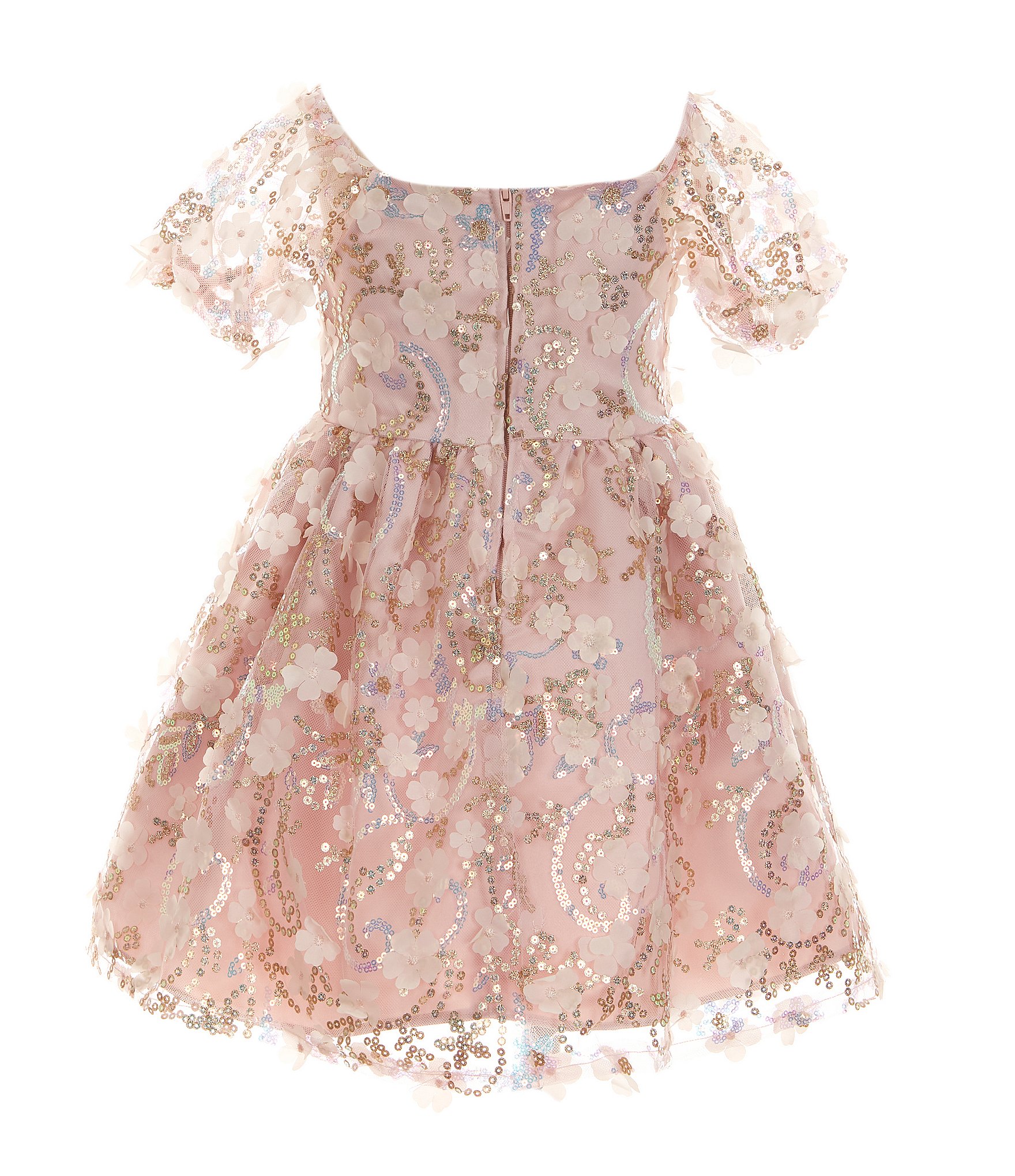 Rare Editions Little Girls 2T-6X Puffed Sleeve Sequin-Embellished Floral-Soutache Fit & Flare Dress