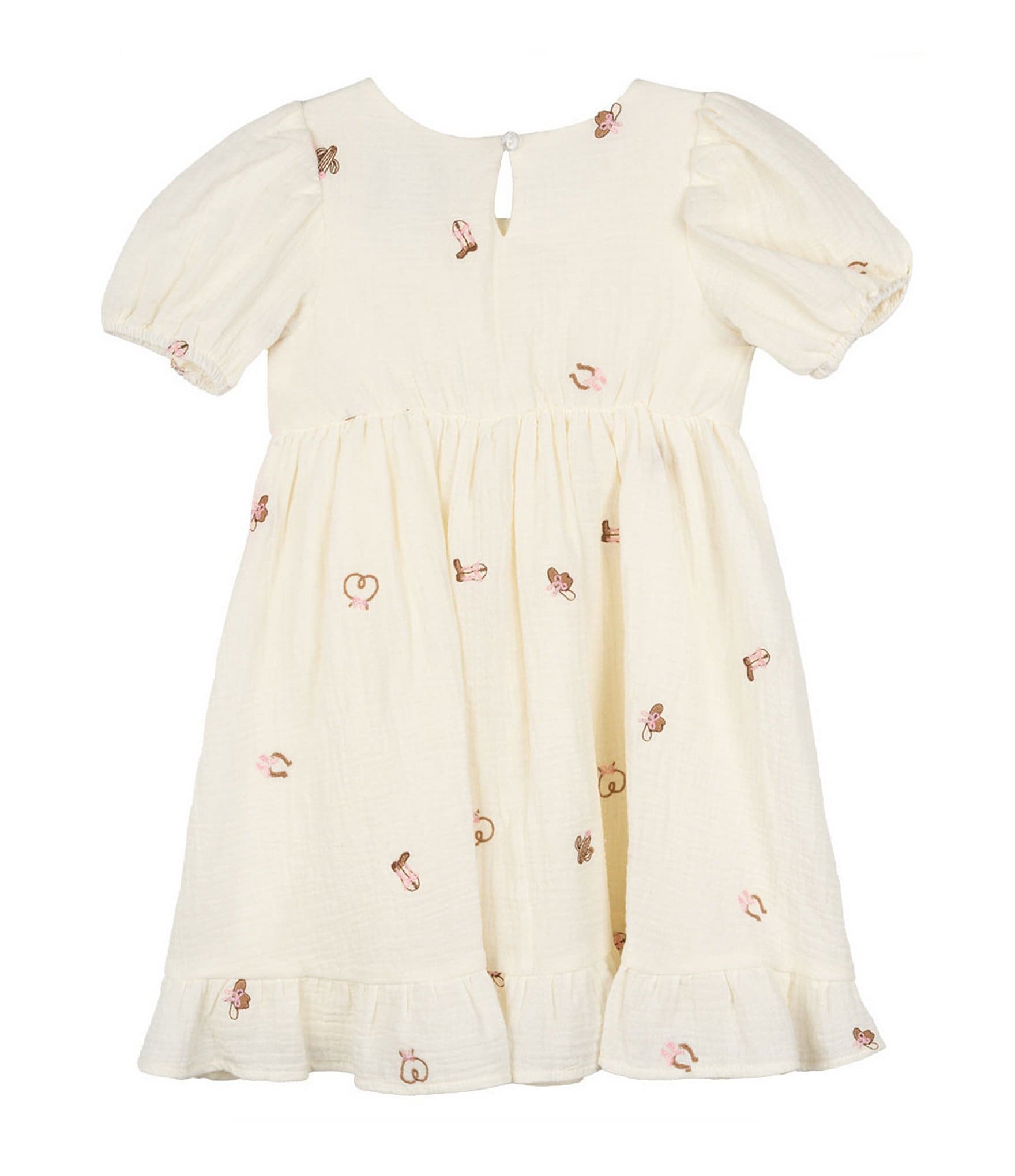 Rare Editions Little Girls Puffed-Sleeve Western-Inspired Embroidered Gauze Fit-And-Flare Dress