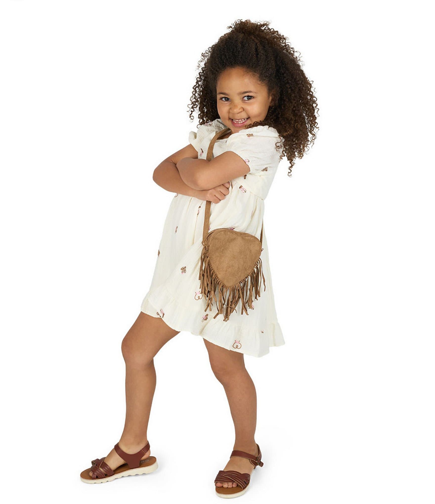 Rare Editions Little Girls Puffed-Sleeve Western-Inspired Embroidered Gauze Fit-And-Flare Dress