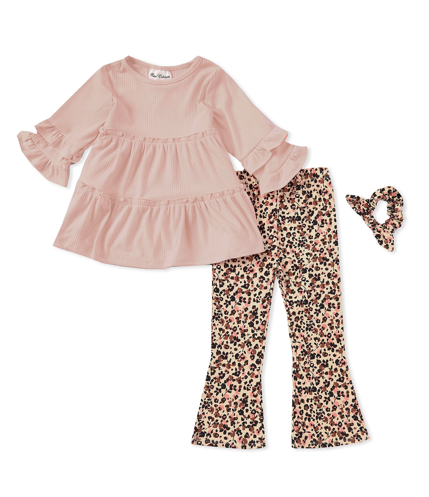 Rare Editions Little Girls 2T-6X Ruffle Sleeve Solid Top & Cheetah-Printed Leggings Set