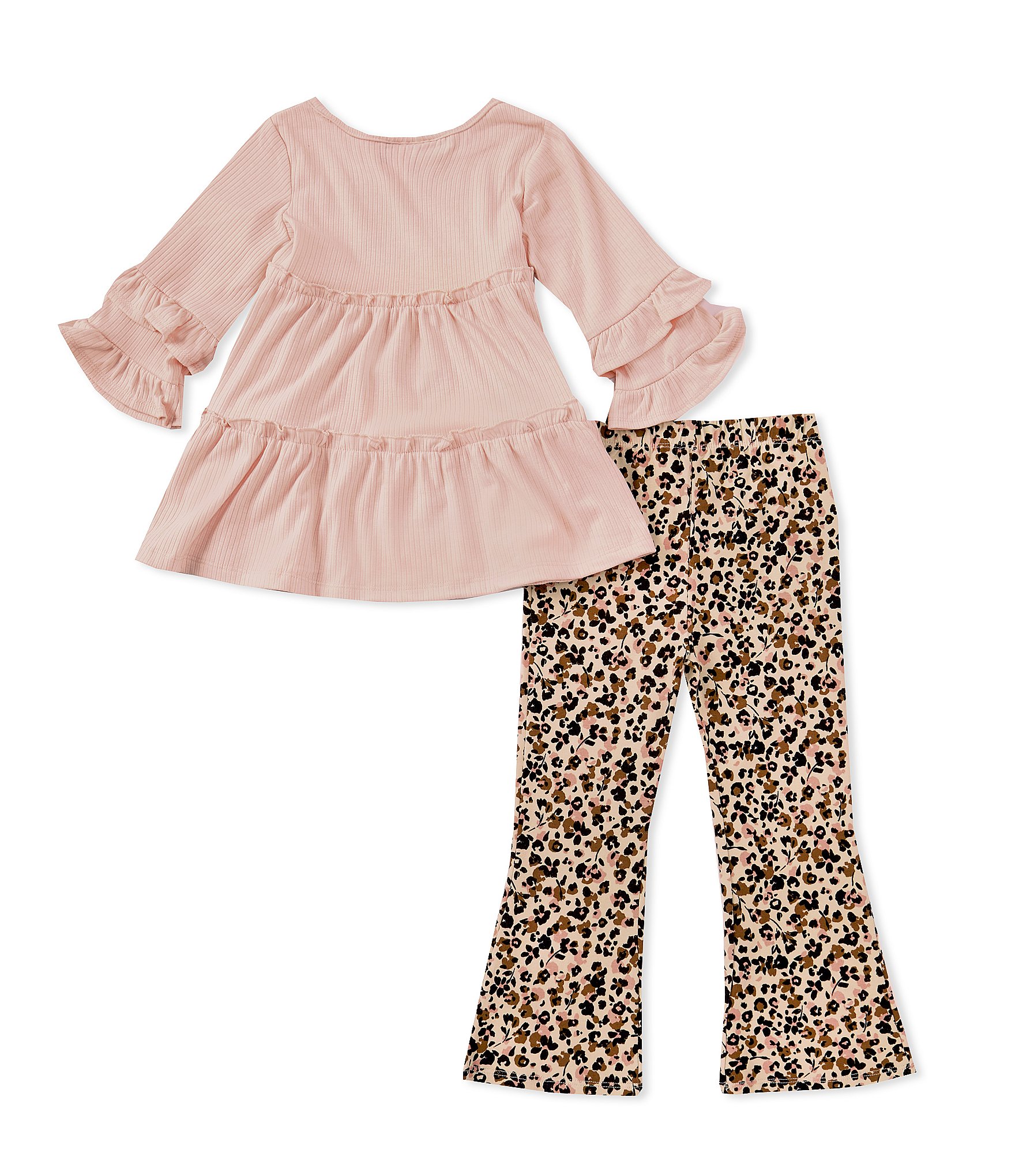 Rare Editions Little Girls 2T-6X Ruffle Sleeve Solid Top & Cheetah-Printed Leggings Set