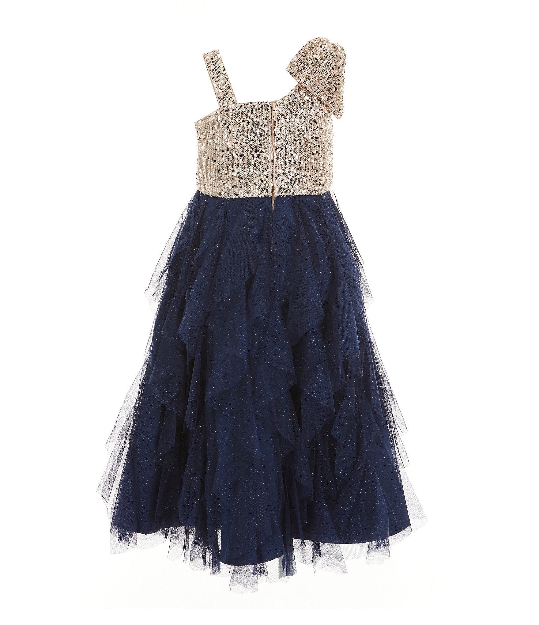 Rare Editions Little Girls 2T-6X Sequin-Embellished Asymmetrical-Neck/Glitter-Accented Mesh Skirt Fit And Flare Dress