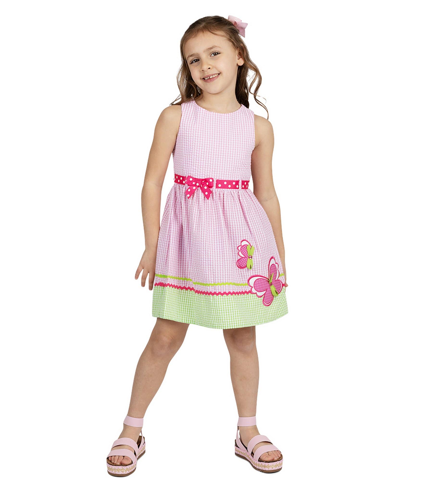 Rare Editions Little Girls 2T-6X Sleeveless Butterfly Applique Checked Seersucker Fit-And-Flare Dress