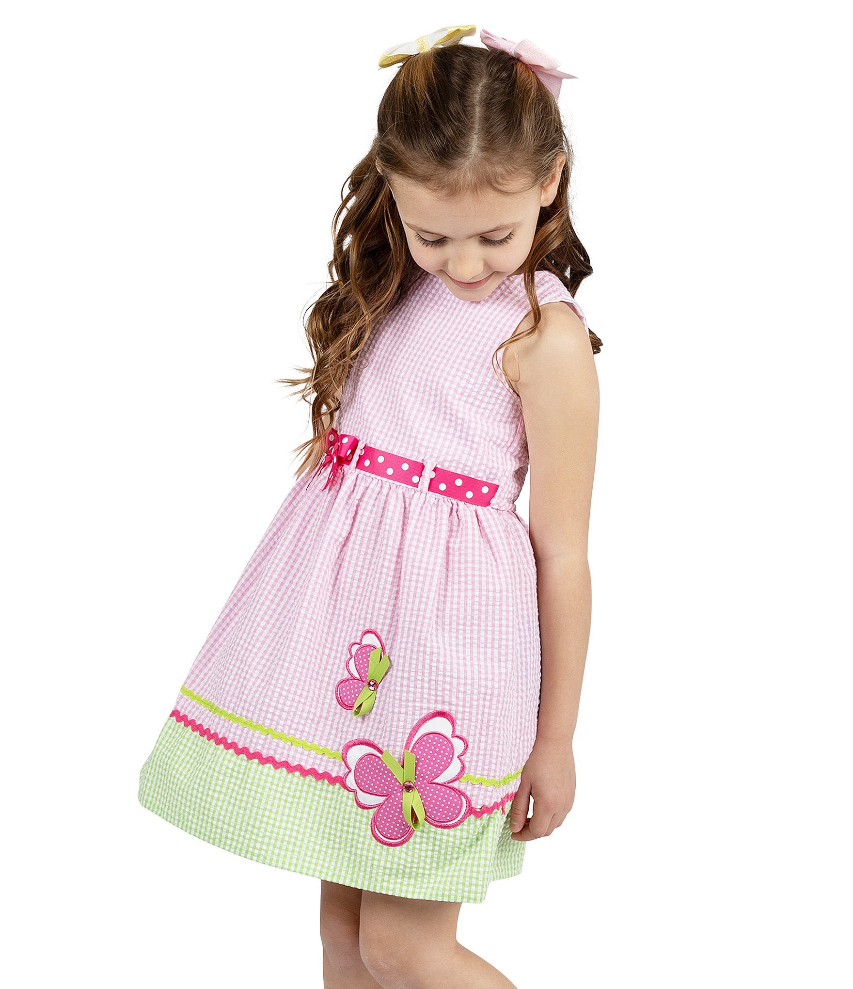 Rare Editions Little Girls 2T-6X Sleeveless Butterfly Applique Checked Seersucker Fit-And-Flare Dress