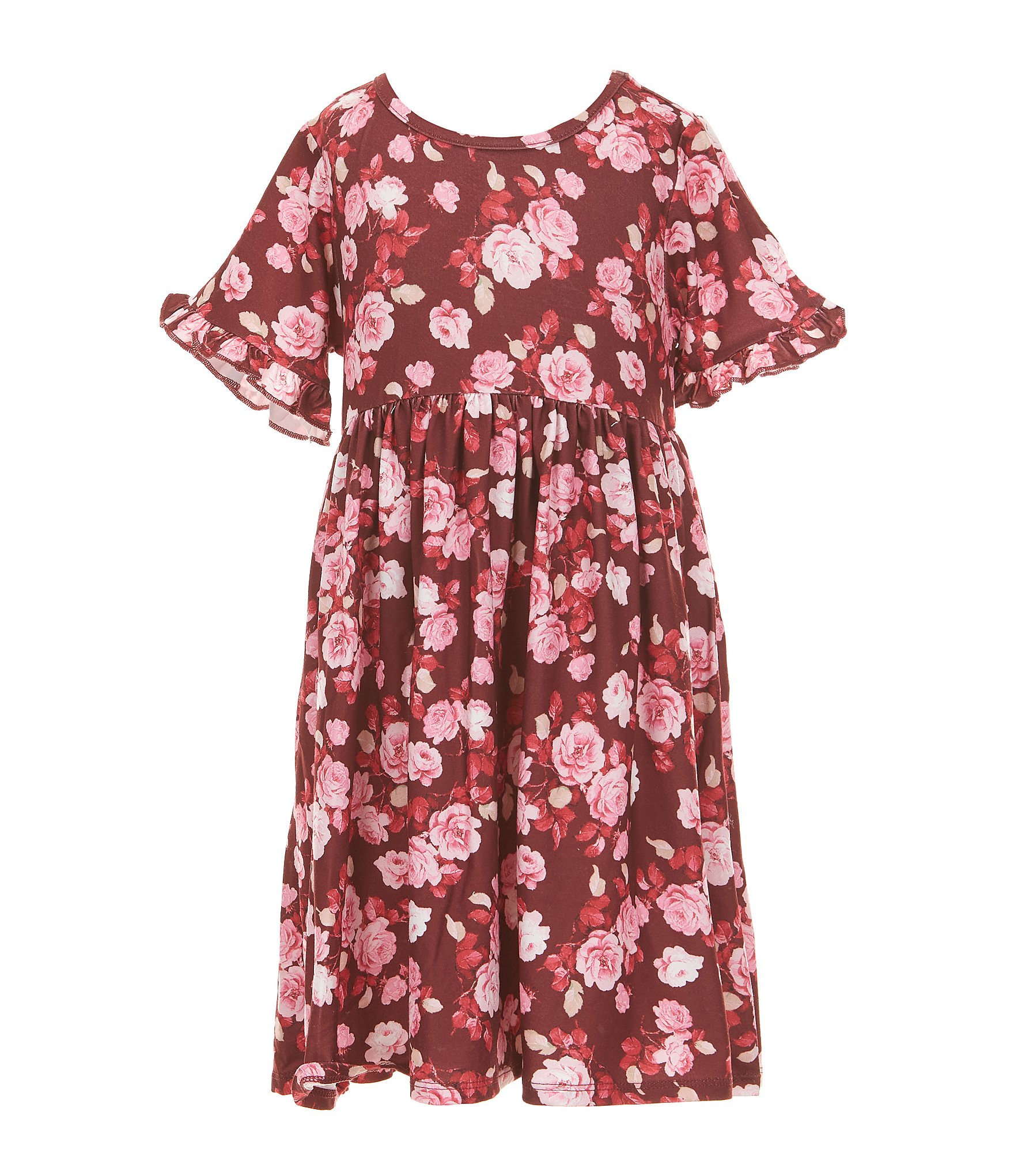 Rare Editions Little Girls Sleeveless Crocheted Cardigan & Short-Sleeve Floral-Printed Fit-And-Flare Dress Set