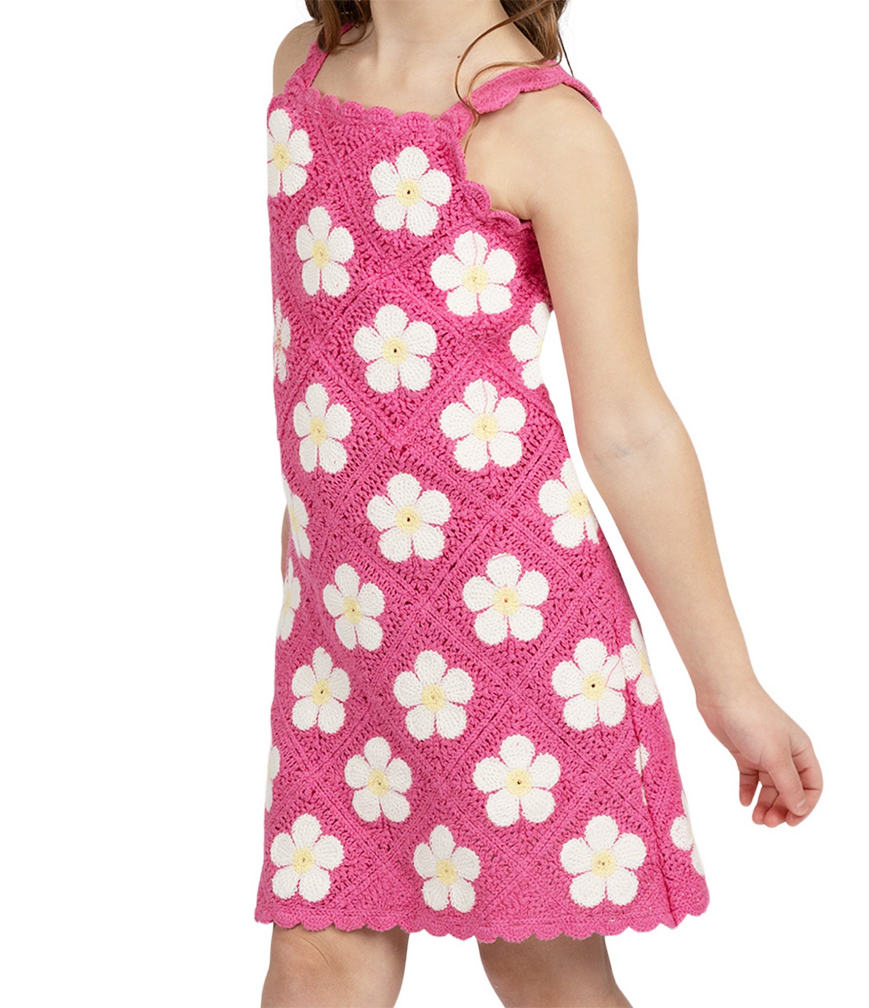 Rare Editions Little Girls 2T-6X Sleeveless Daisy Crocheted Shift Dress