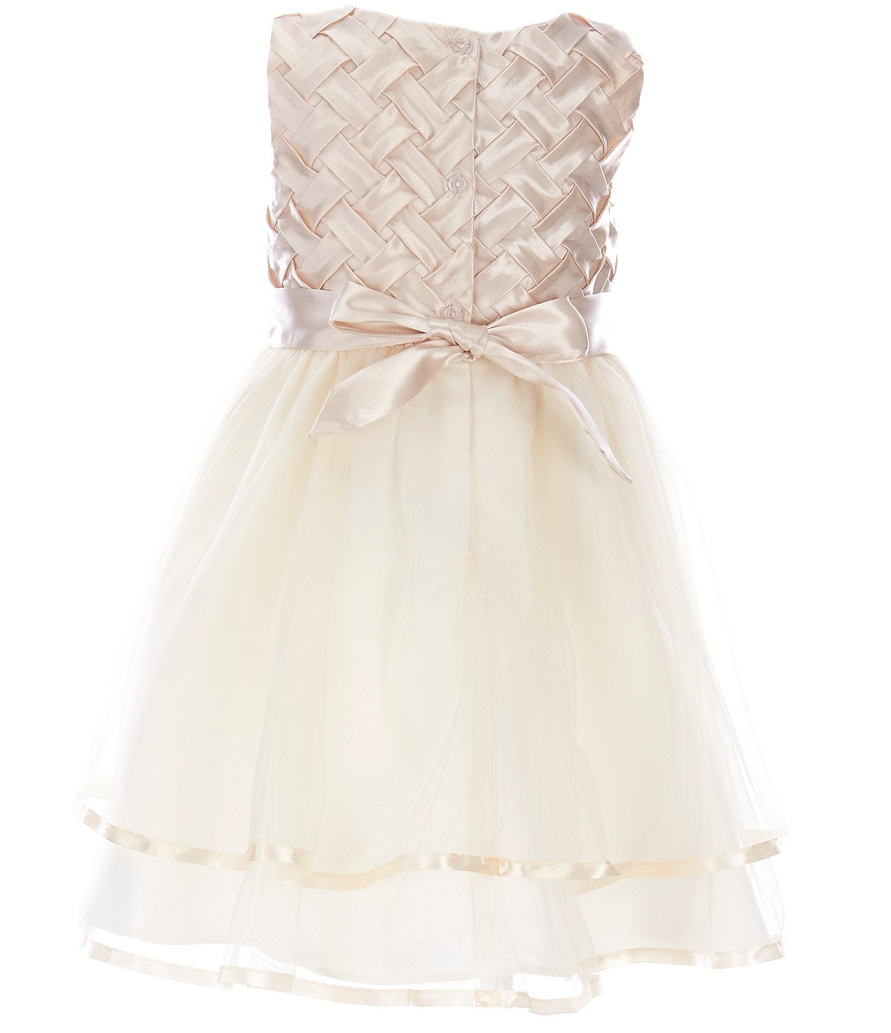 Rare Editions Little Girls 2T-6X Sleeveless Satin Ribbon Basket Weave Bow Detail Tiered Mesh Dress