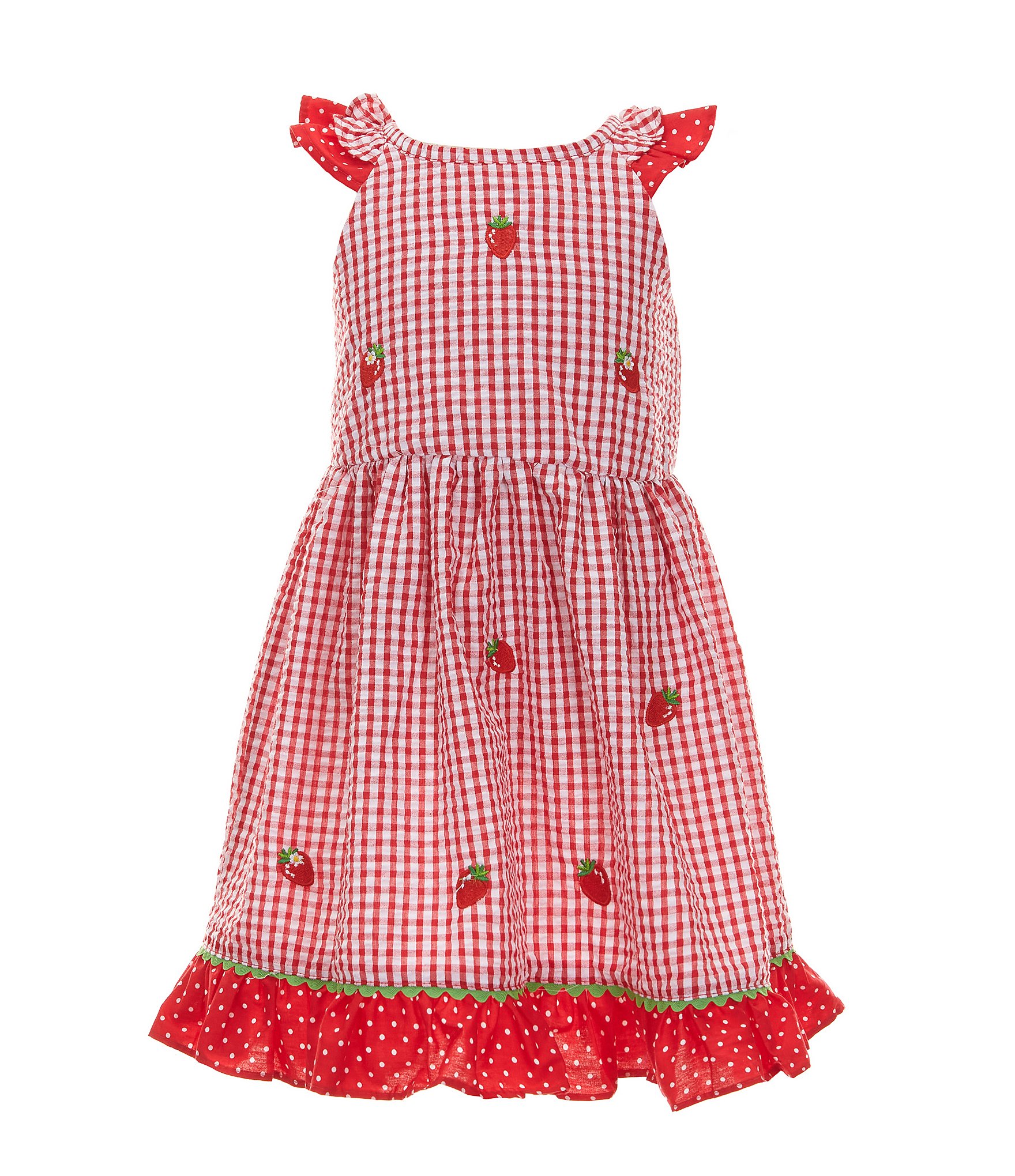 Rare Editions Little Girls 2T-6X Sleeveless Strawberry-Appliqued Checked Fit-And-Flare Dress