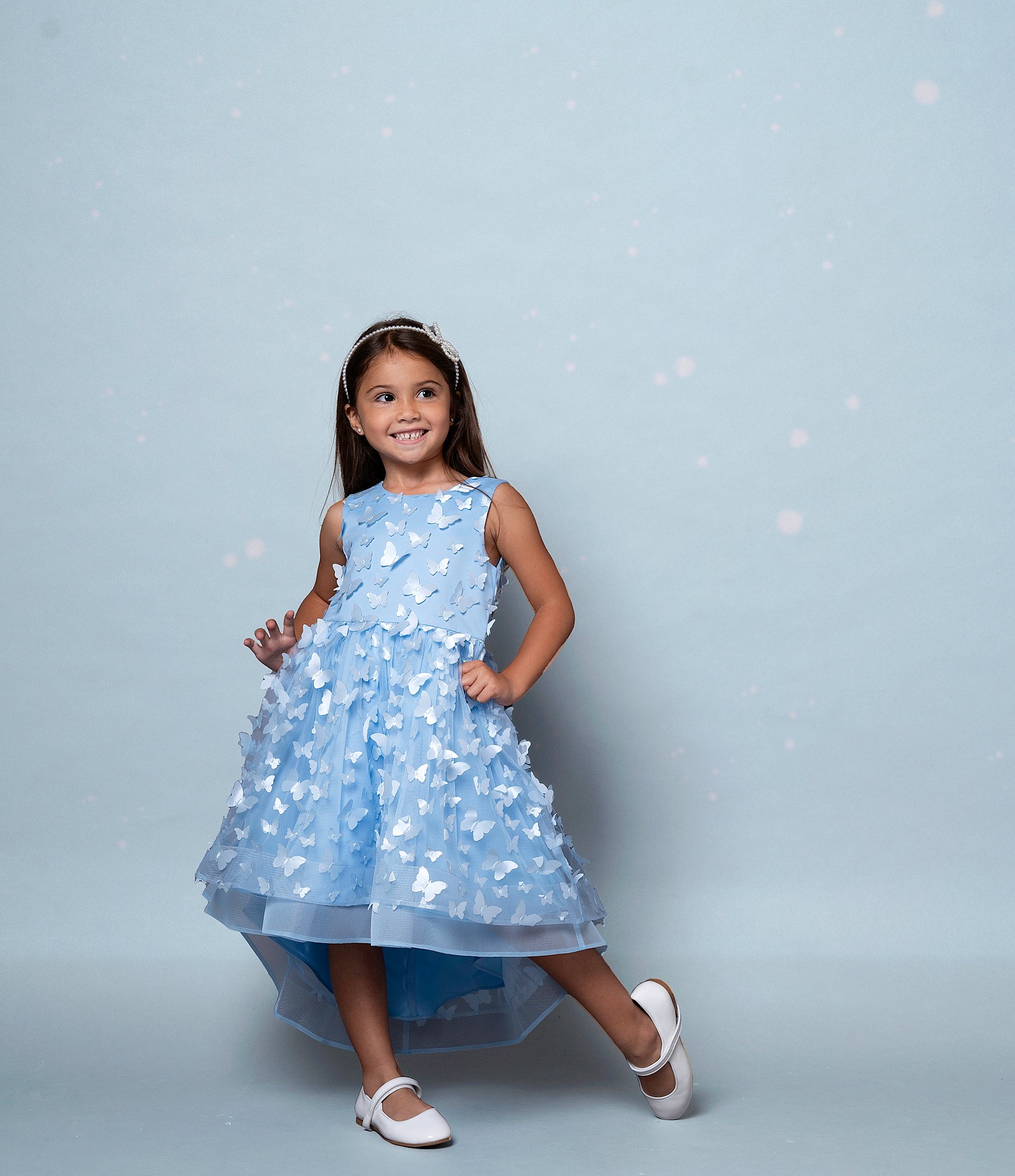 Rare Editions Little Girls 2T-6X Sleeveless Three-Dimensional Butterfly-Appliqued High-Low Ballgown