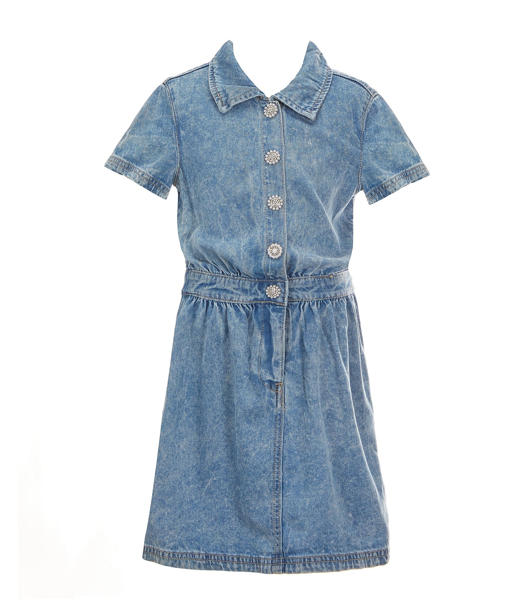 Rare Editions Big Girls 7-16 Short Sleeve Denim A-Line Dress